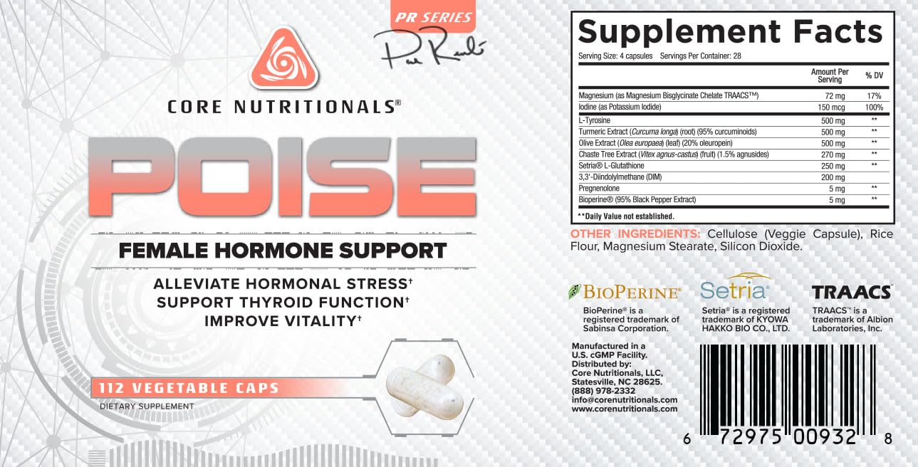 Core Nutritionals Poise Female Hormone Support | Thyroid Hormone Balance & Menstrual Support | with Magnesium & Iodine | Antioxidant Rich | 112 Vegetable Capsules Core NutritionalsAu supplements