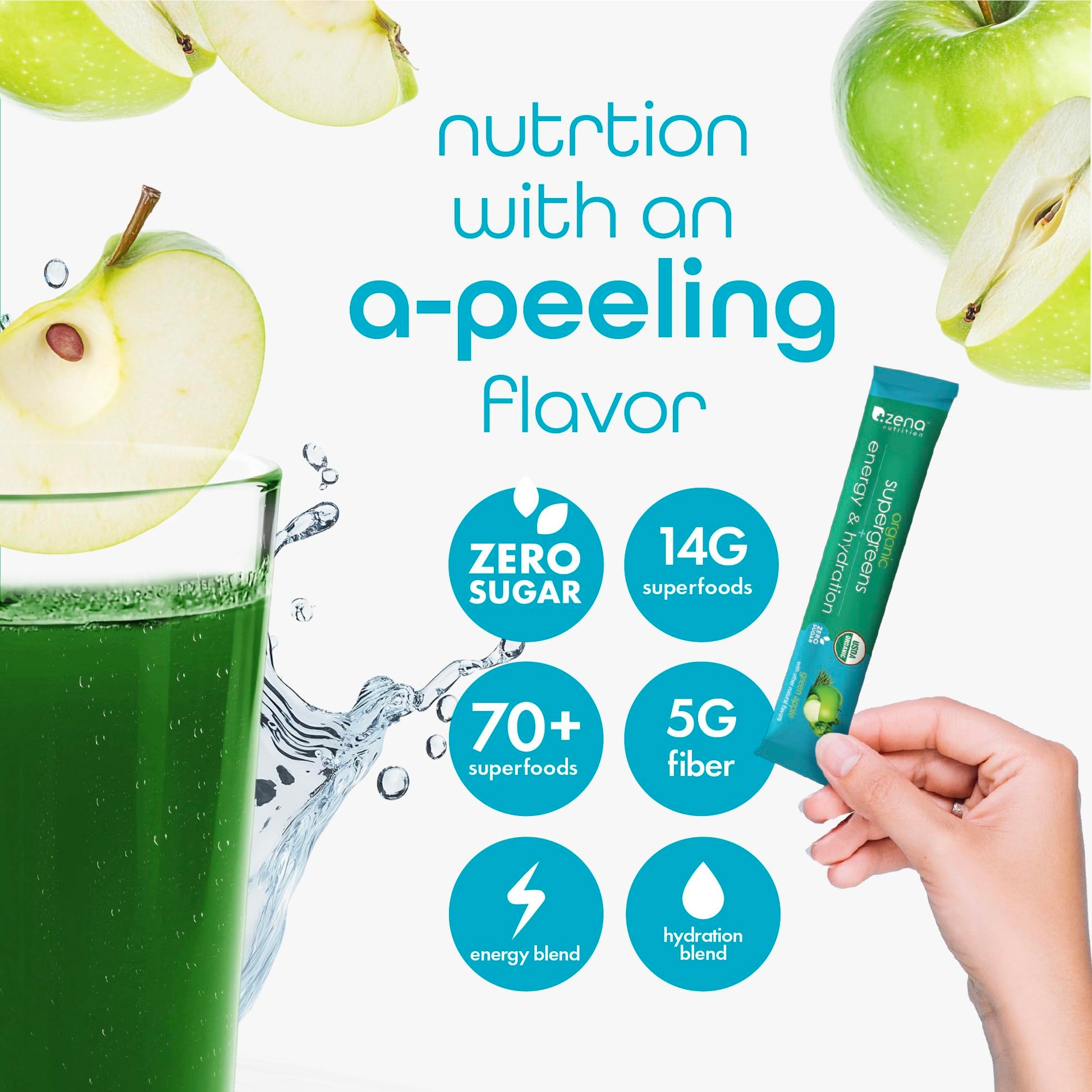 Zena Nutrition Organic Super Greens Energy & Hydration Powder, 70+ Superfoods, 0 Sugar, 5G Fiber, Spirulina, Chlorella, Prebiotics/Probiotics, Natural Caffeine + Electrolytes, 40 Drink Mix Packets Zena NutritionAu supplements