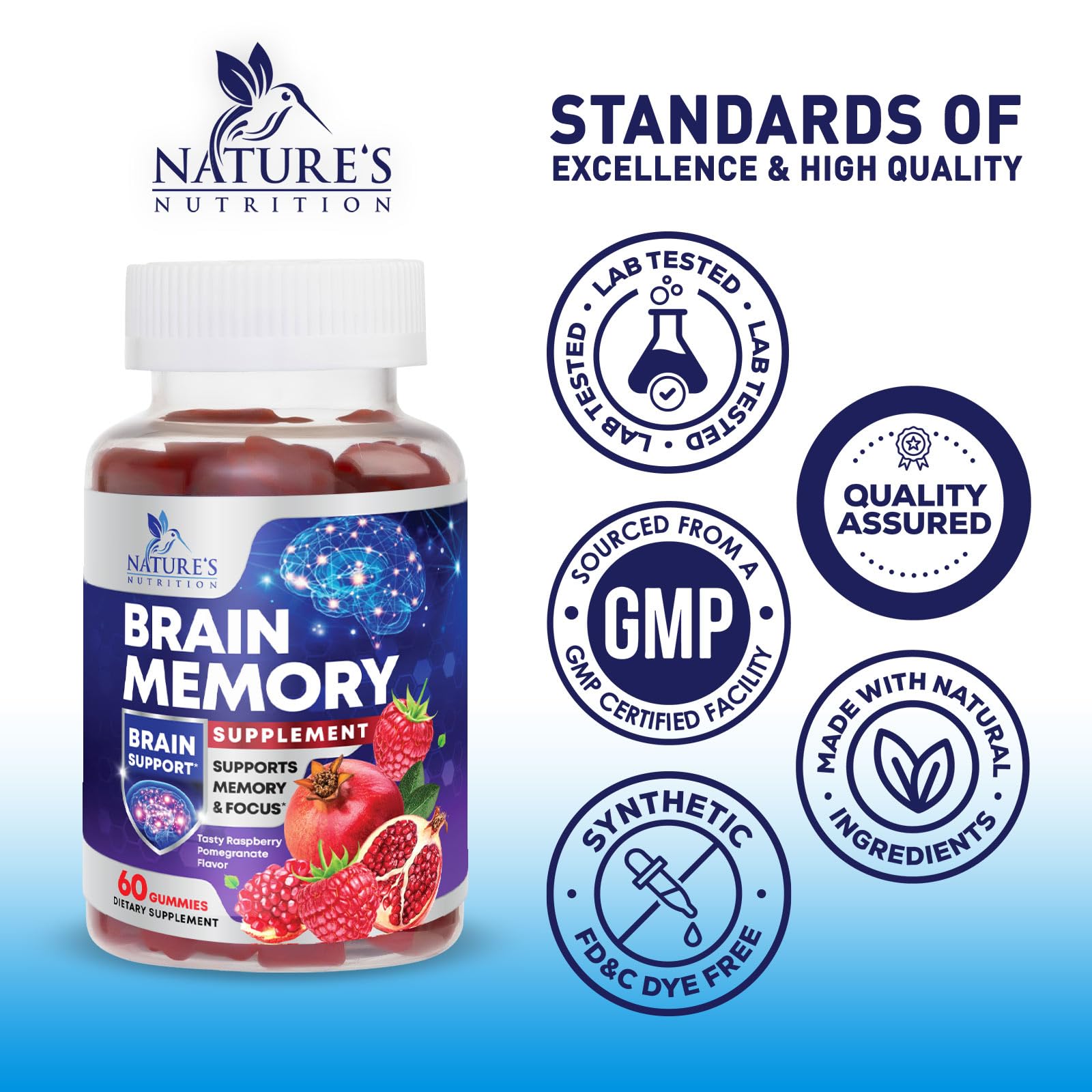 Brain Supplements for Memory & Focus Gummies - Brain Health Clarity with B6 B12 & Phosphatidylserine - Natural Nootropics Cognitive Concentration & Alertness Support Vitamins - 60 Vegan Gummies Nature's NutritionAu supplements