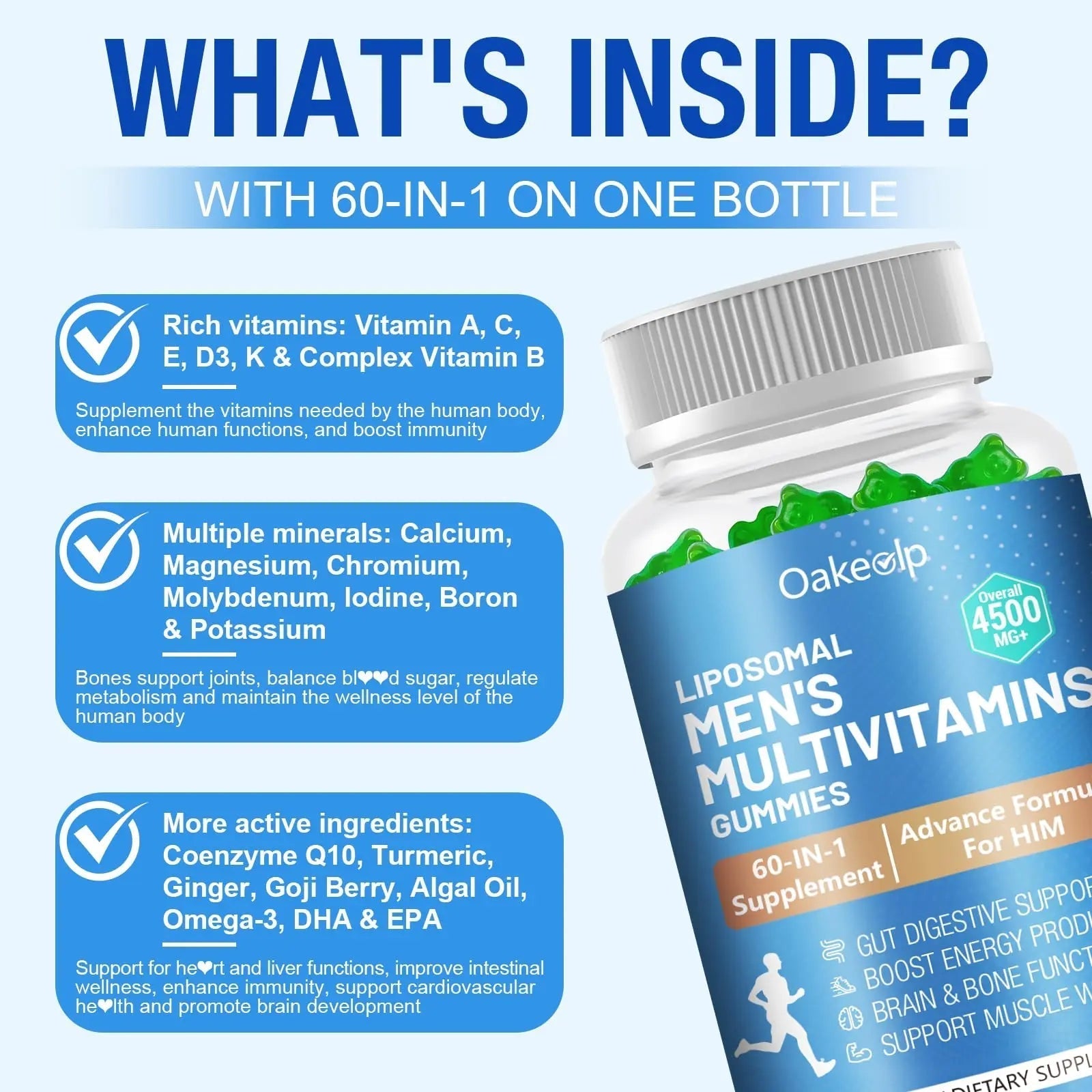 60-IN-1 Liposomal 120+ Nutrients Men's Multivitamin Gummy 4500MG+ Overall,300Billion Probiotics, Algal DHA, CoQ10, Turmeric & Herbal Blends OakevlpAu supplements