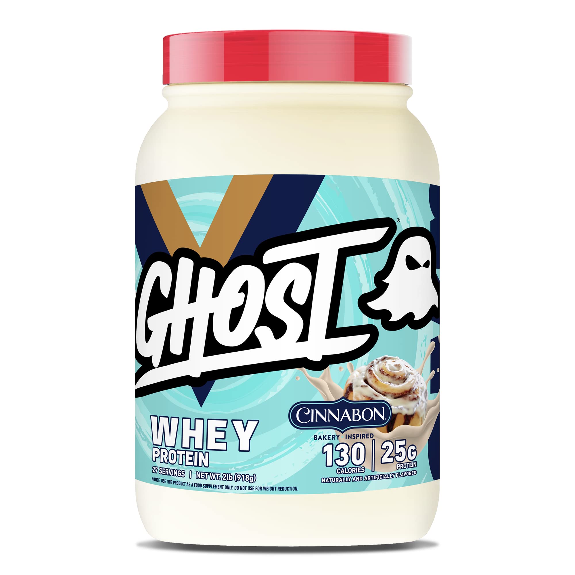 GHOST Whey Protein Powder, Cinnabon - 2LB Tub, 25G of Protein - Cinnamon Roll Flavore GHOSTUS supplements