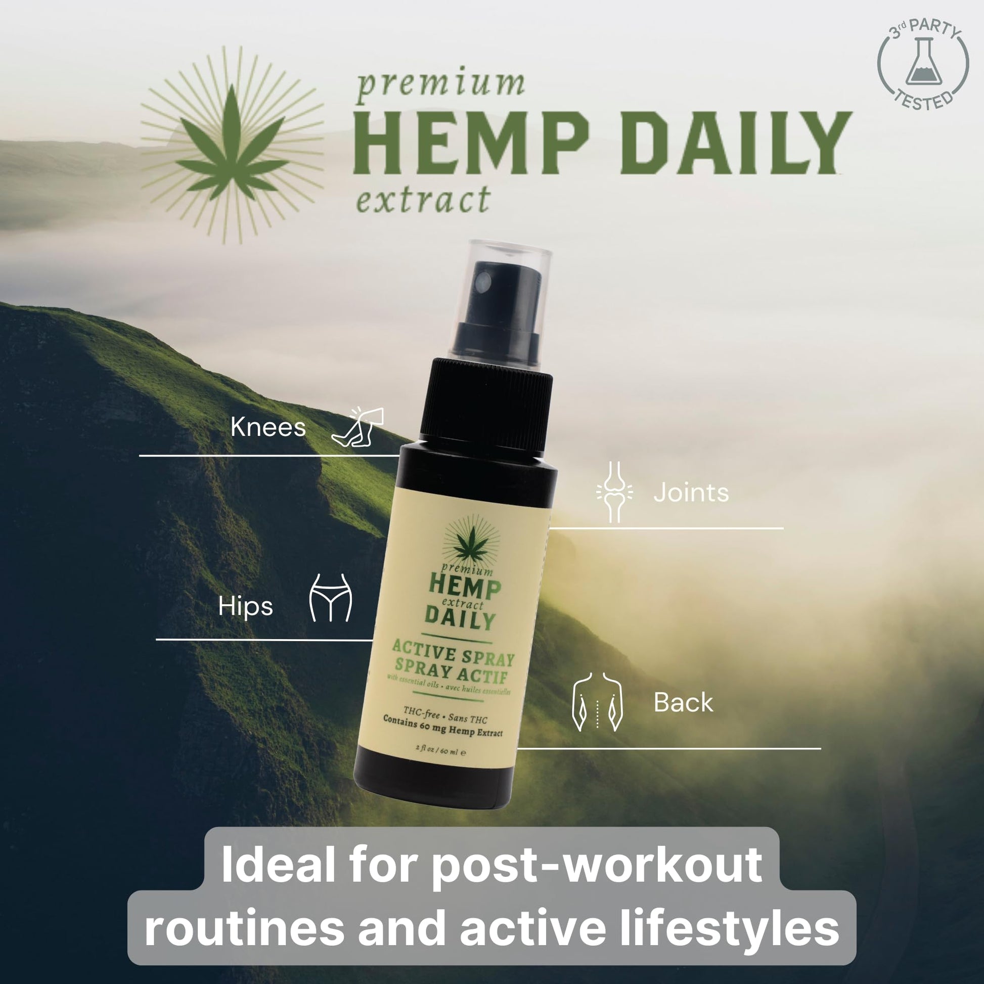 Hemp Daily Active Spray | Hemp Spray with Essential Oils | Vegan, Organic Ingredients | 2 Fluid Ounces (Original Spray, Single) Premium Hemp Extract DailyAu supplements