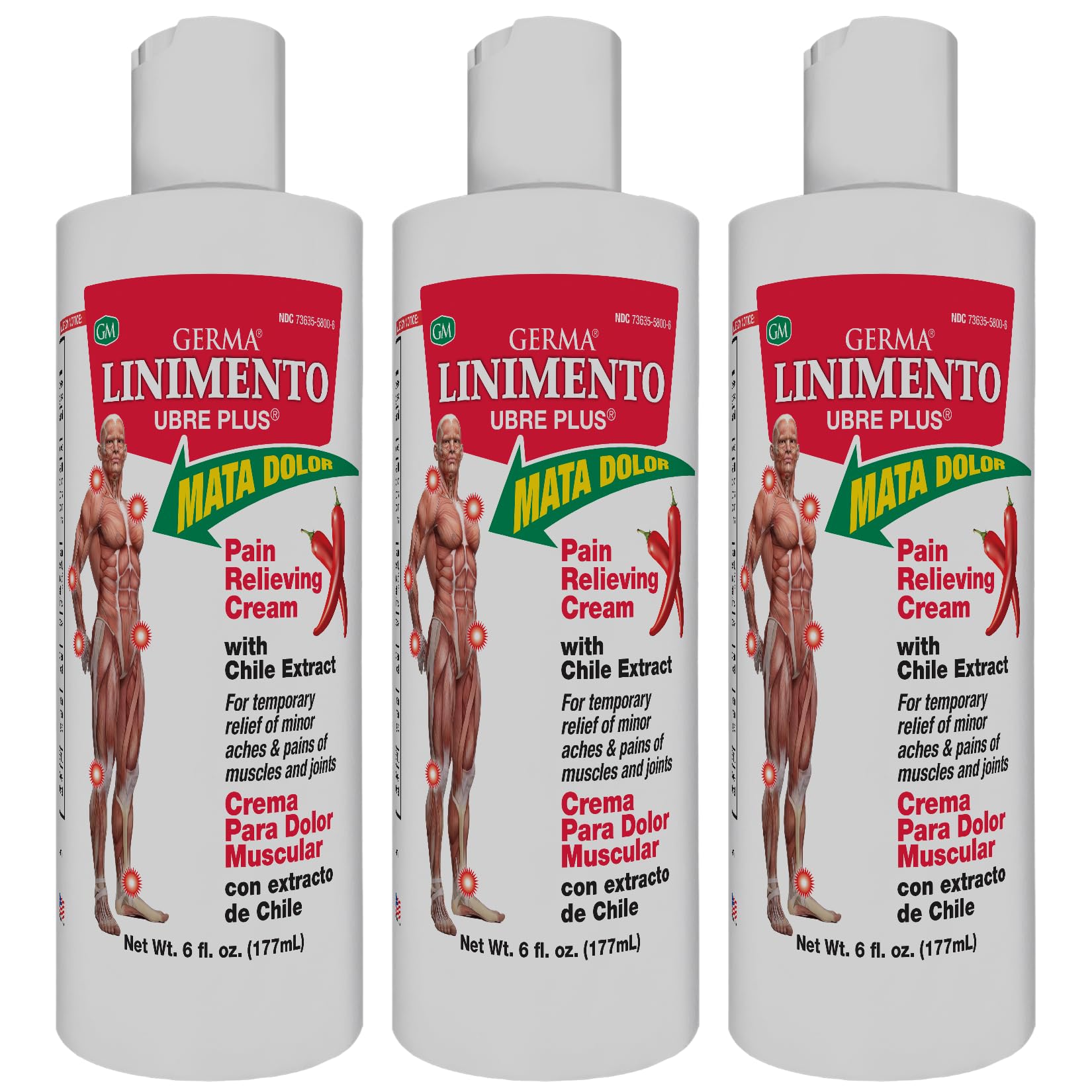 Germa Liniment Udder Plus. Natural Topical Analgesic Ointment. Relief for Pain and Aches in Joints and Back. With Chile Extract. 6 oz. Pack of 3 GermaAu supplements