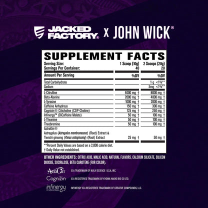 Jacked Factory X John Wick - Wick Mode Pre Workout Powder - Intense Energy, Battle-Ready Focus, Unstoppable Commitment, and Sheer Will Jacked FactoryUS supplements