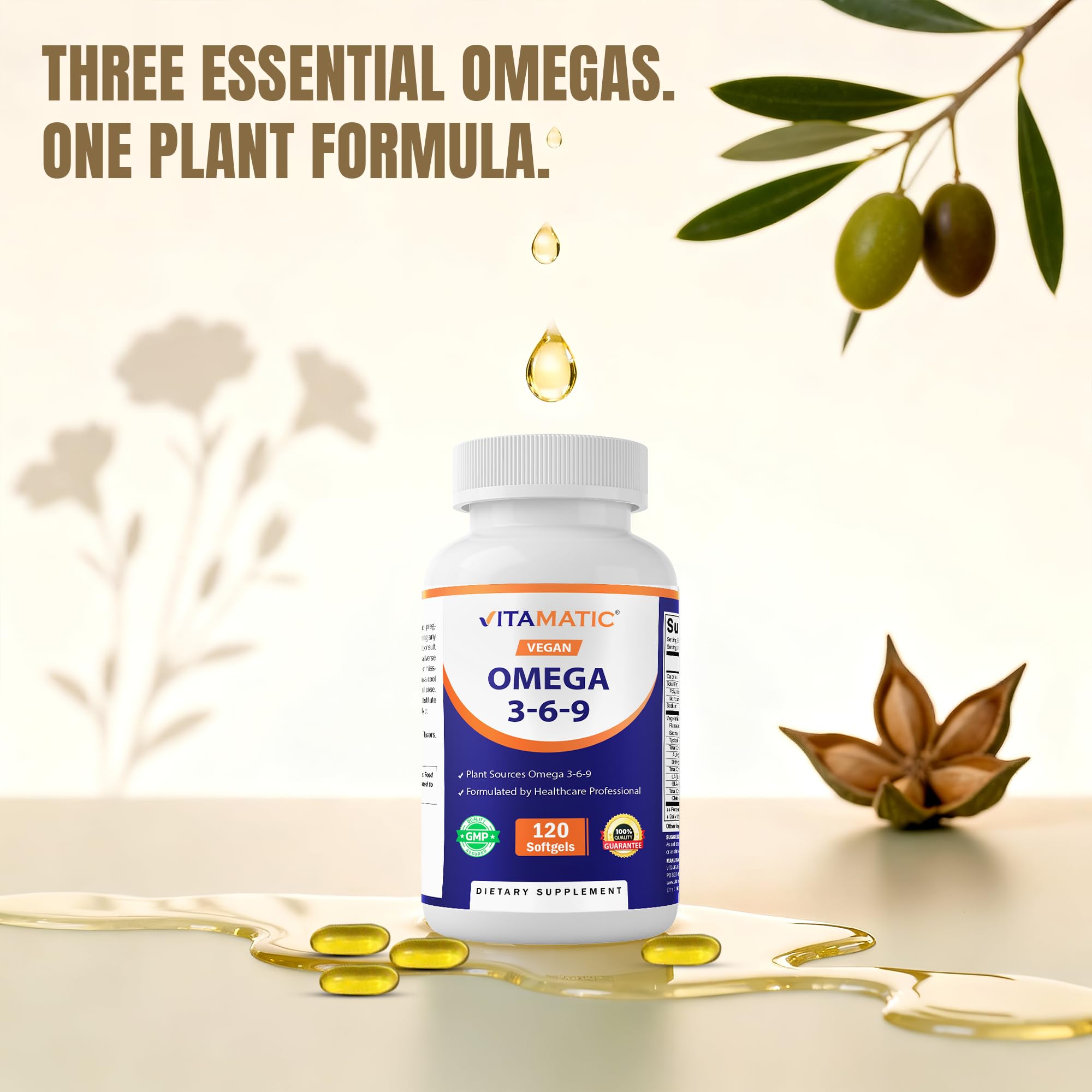 Vitamatic Vegan Omega 3-6-9 Complex 1250mg | Flaxseed, Olive, Borage & Algae Oils | Plant-Based Omegas | 120 Softgels VitamaticAu supplements