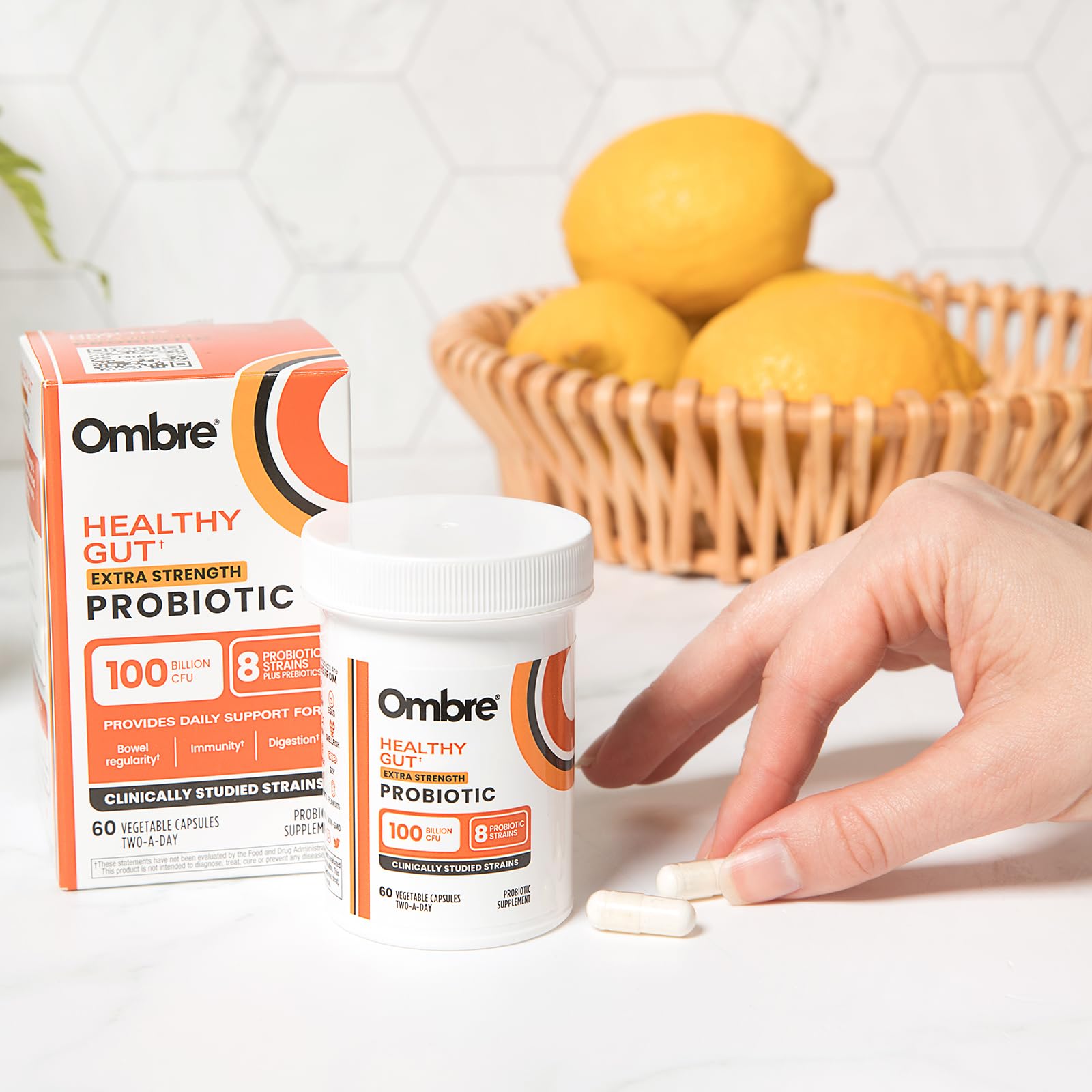 Ombre Healthy Gut Probiotics for Digestive Health 100 Billion CFU - Prebiotics and Probiotics for Women & Men with Lactobacillus Acidophilus & Digestive Enzymes, Gut Health Support, Vegan, 30 Servings OmbreAu supplements