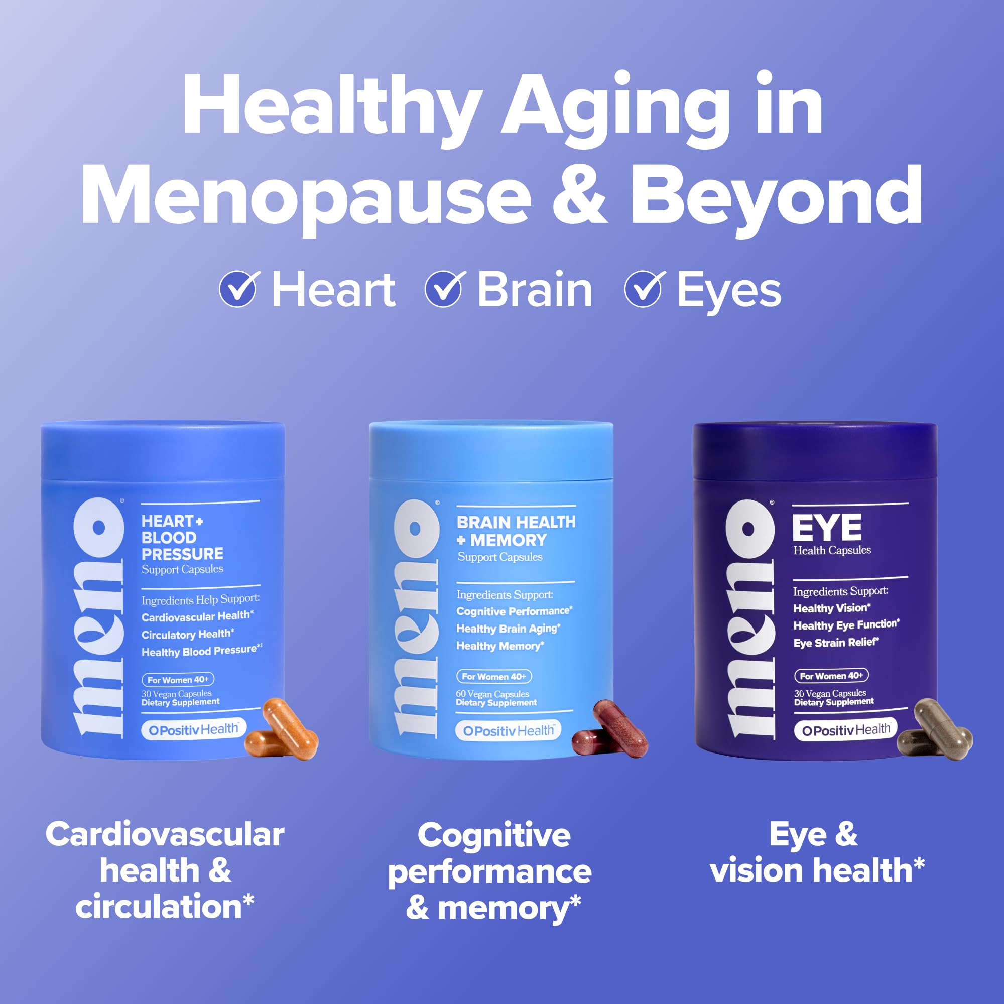 O Positiv MENO Heart + Blood Pressure Support Capsules – Daily Support for Healthy Circulation, Stress Management & Blood Pressure – with CoQ10, Beets, Pine Bark & Saffron – 30 Servings O PositivAu supplements