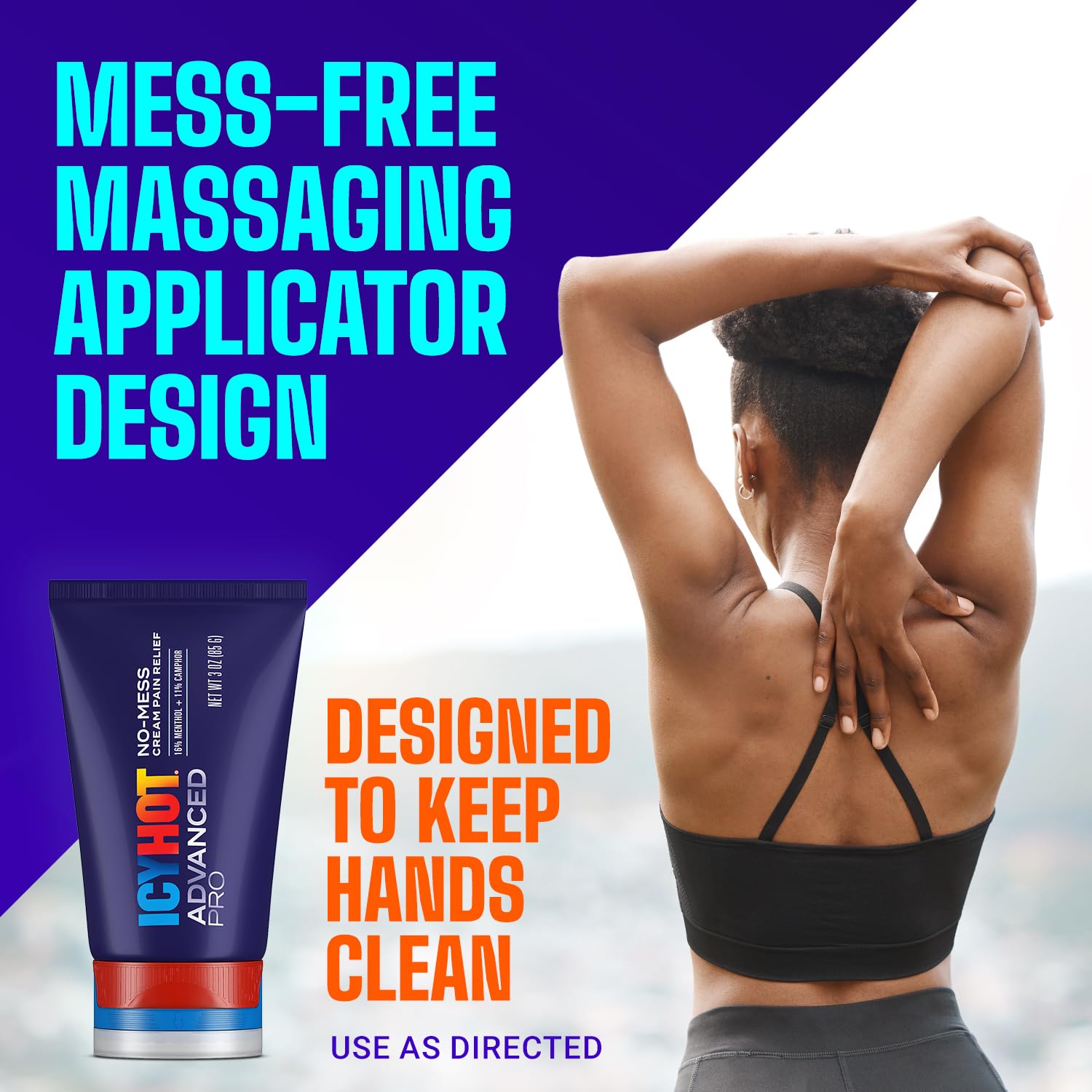 Icy Hot Advanced PRO Pain Relief No-Mess Cream with Massaging Applicator, Max Strength Pain Relief with Menthol 16% and Camphor 11% for Backaches, Joints, Muscle Strains and Arthritis, 3 oz Icy HotAu supplements