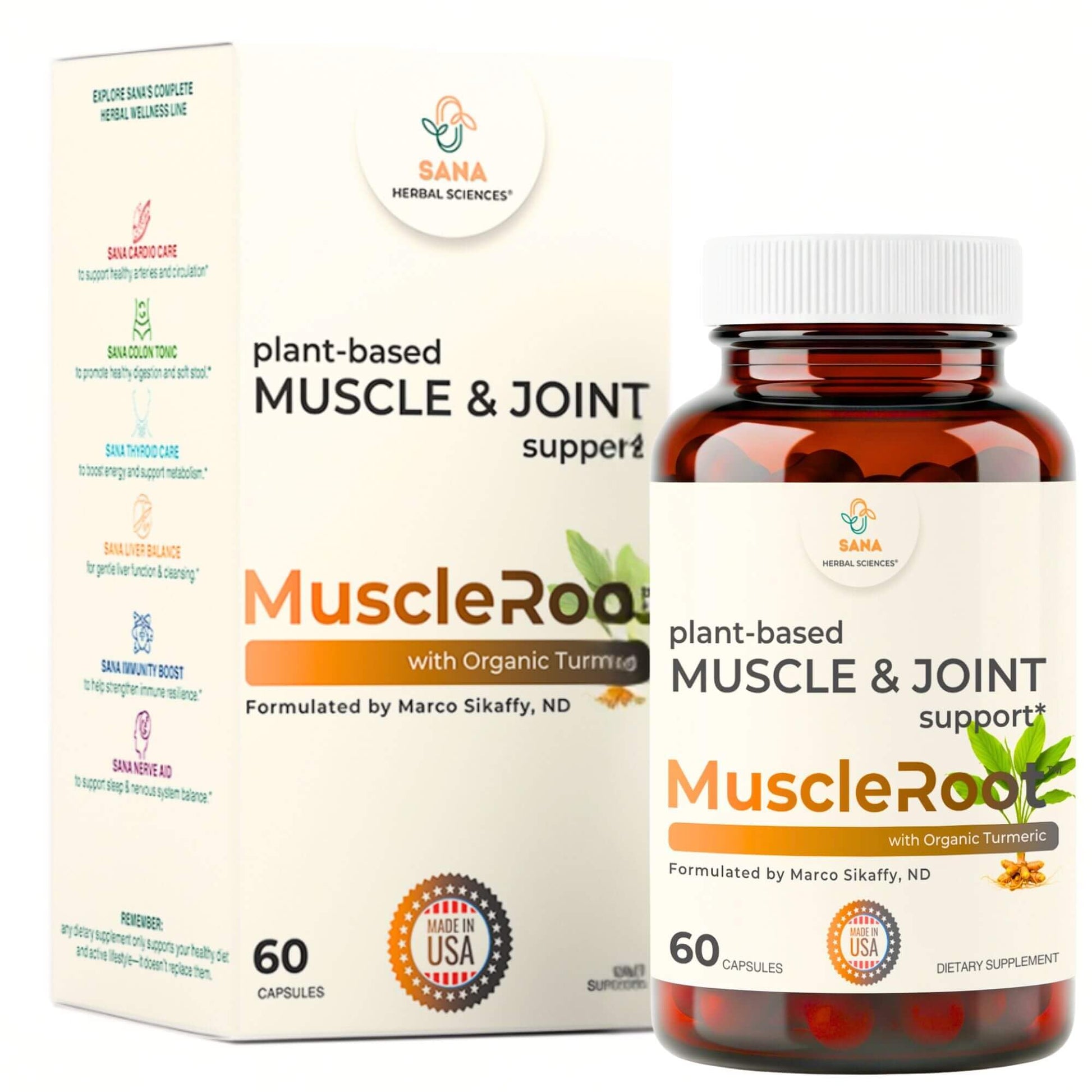 Muscle & Joint Support Supplement – Botanical Formula for Healthy Inflammatory Response | 6 Research-Backed Botanicals | Organic Turmeric | 60 Capsules | Sana Herbal Sana Herbal SciencesAu supplements
