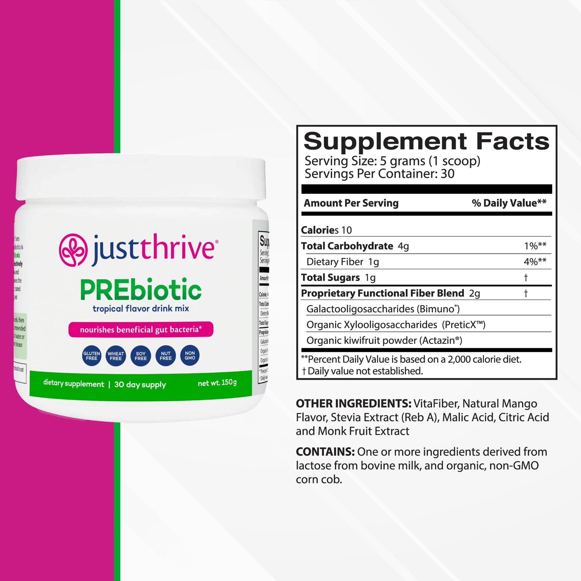 Just Thrive PREbiotic Powder - Digestive and Immune Support Supplement, 150 g Just ThriveUS supplements