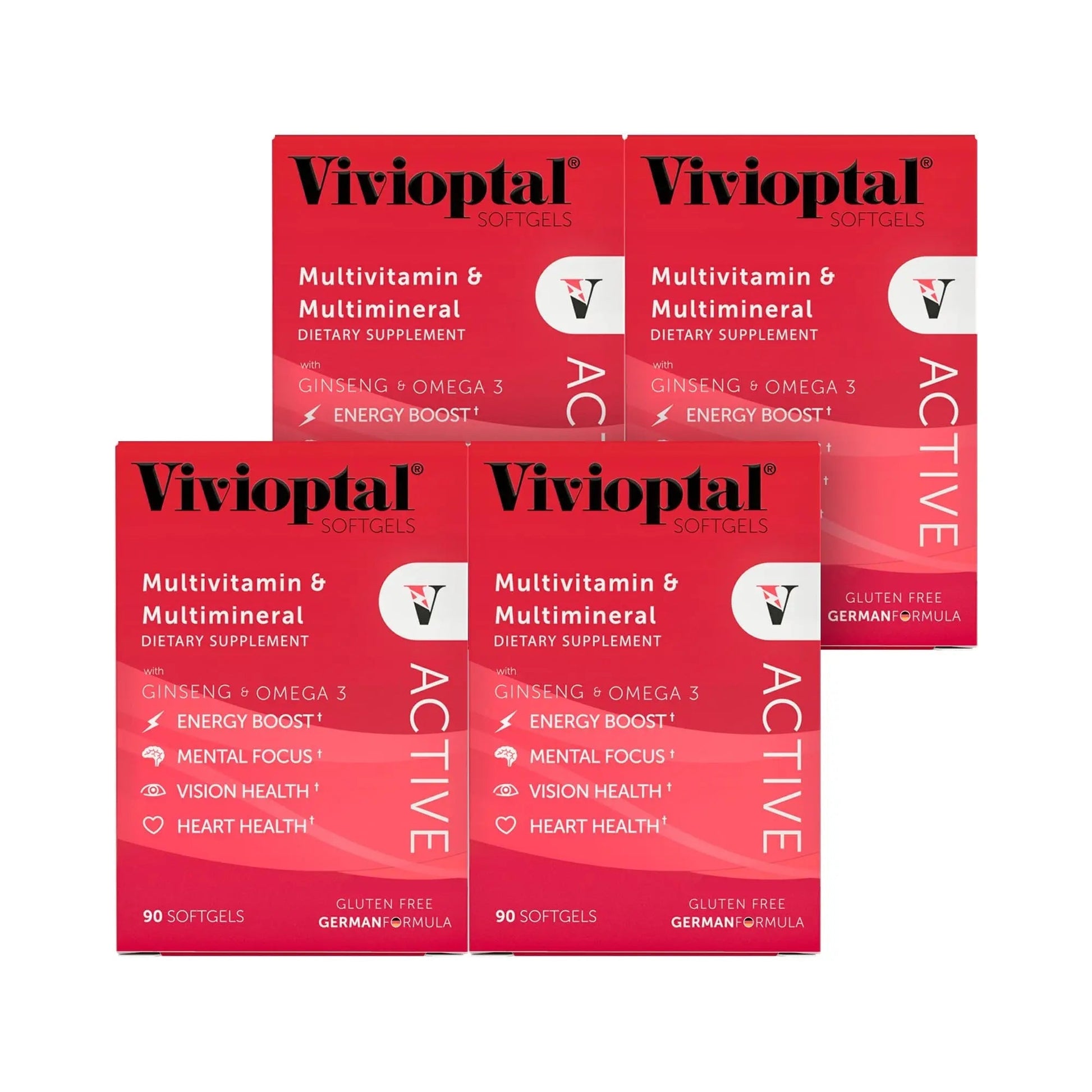 Vivioptal Active, 90 Softgels (1 Year Supply), Ginseng & Omega 3, Multivitamin & Multimineral, Gluten Free, German Formula Vivioptal VitaminsAu supplements