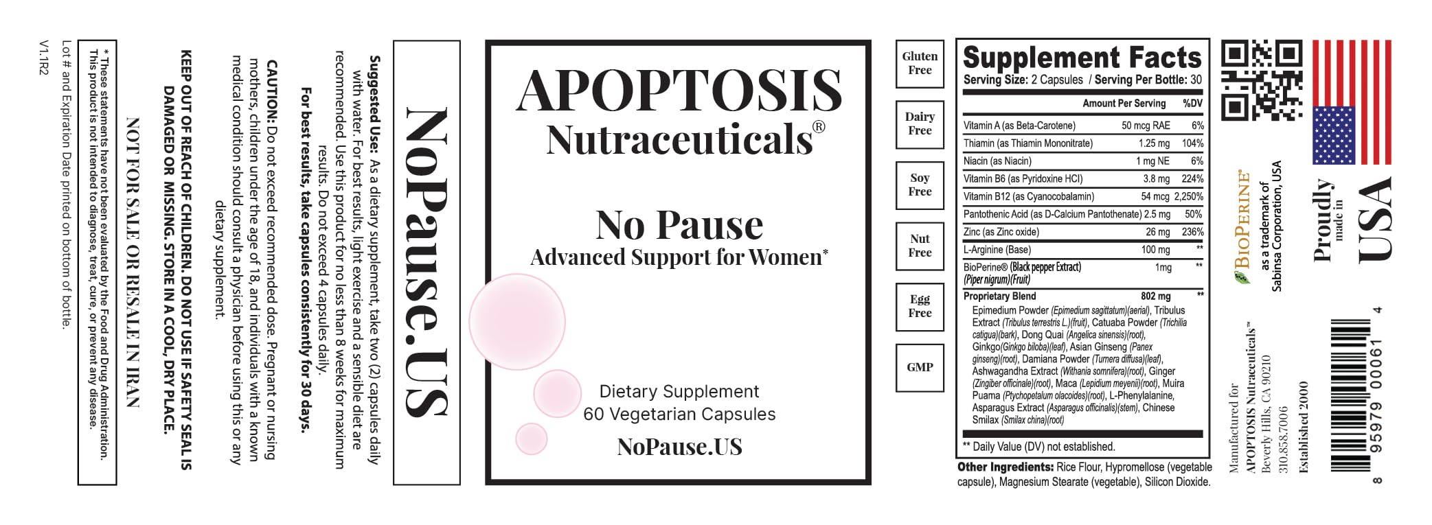 Apoptosis Menopause Supplement for Women – Supports Hot Flash Relief, Mood Balance, Energy & Vitality – with L-Arginine – 60 Capsules – Made in USA Apoptosis NutraceuticalsAu supplements