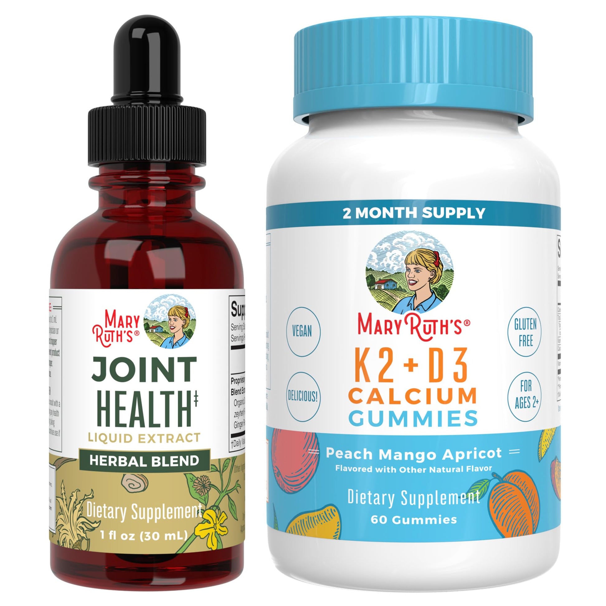 MaryRuth Organics Joint Health Liquid Drops & Vitamin K2+D3 Gummies (Peach Mango and Apricot) | Label Project Verified | Vitamins for Calcium, Joints, and Bone Support | Vegan, Non-GMO, Gluten Free MARYRUTH'SAu supplements