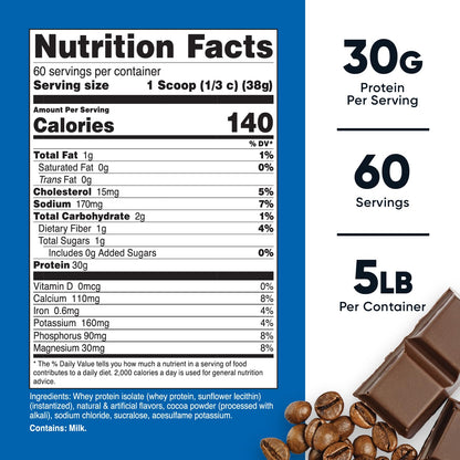 Nutricost Whey Protein Isolate (Mocha) 5LBS - Gluten Free & Non-GMO NutricostUS supplements