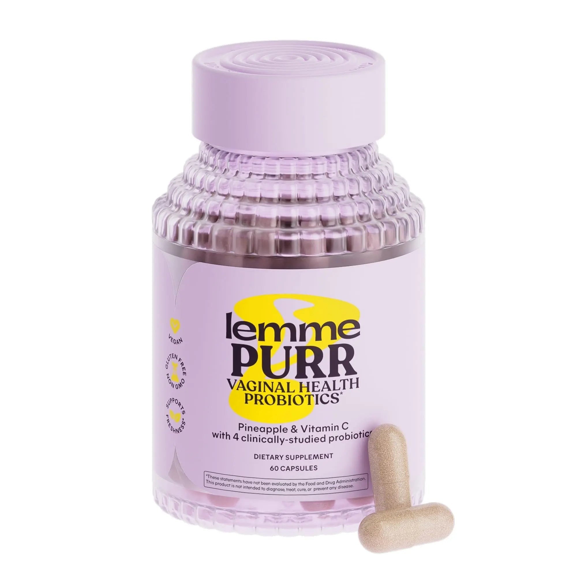 Lemme Purr Vaginal Probiotics for Women - Promotes pH Balance, Healthy Vaginal Odor & Urinary Tract Health w/Lactobacillus Blend, Clinically Tested Strains, Pineapple & Vitamin C - 60 Veggie Capsules LemmeAu supplements
