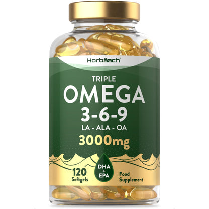 Omega 3 6 9 Capsules High Strength | 3000mg | 120 Softgels | Triple Omega 369 HorbäachUS supplements