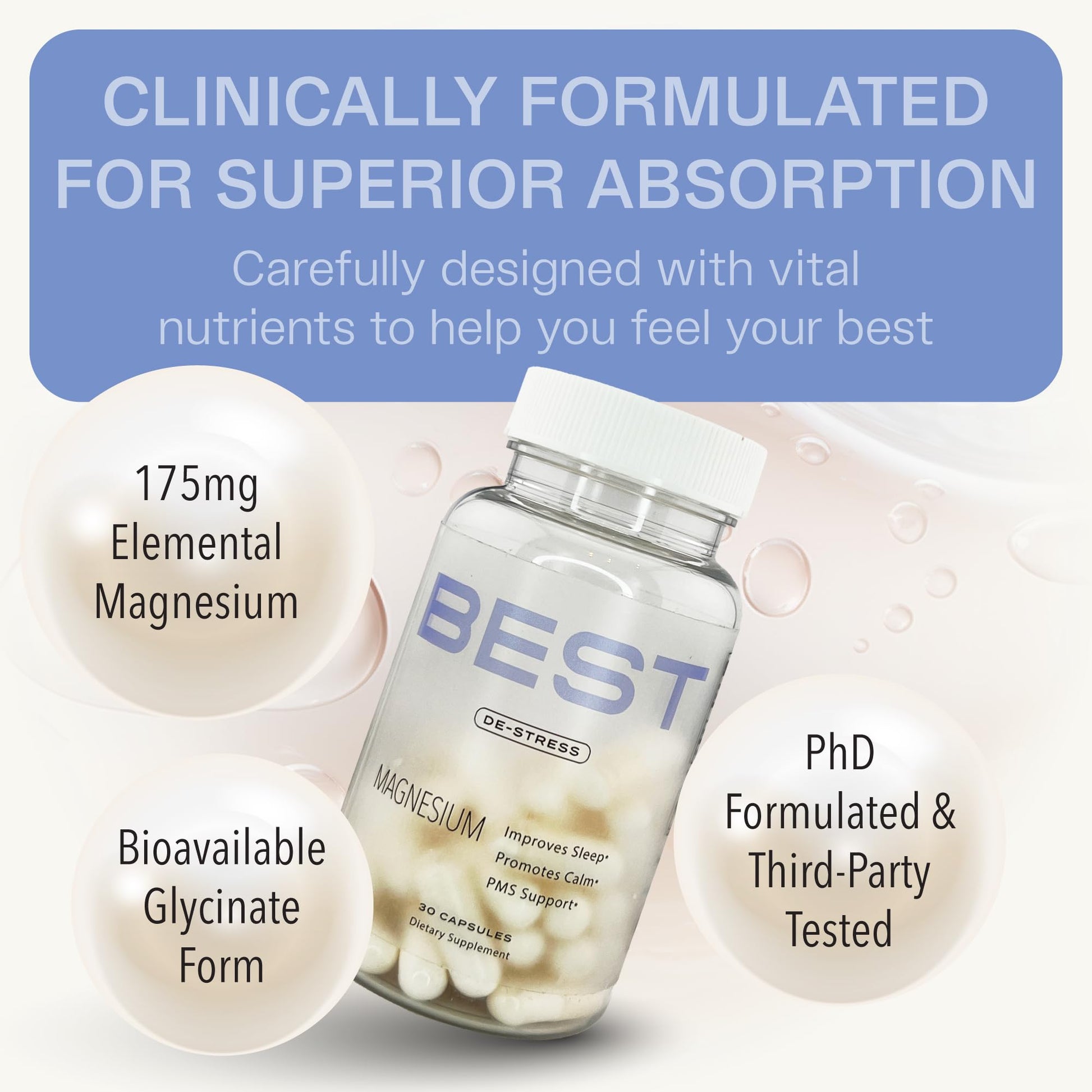 BEST Magnesium Glycinate Supplement for Women - High Absorption, Breakthrough for Sleep, Stress - Menopause Symptoms, Magnesium for Women Over 40 - Gentle on Stomach, Non-GMO, Vegan - 30 Day Supply BEST SupplementsAu supplements