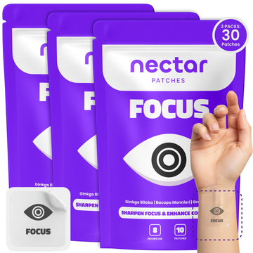 Nectar Focus Patches | Natural Cognitive Support with Ginkgo Biloba, Bacopa & Magnesium for Memory – Mental Clarity Neuro Patches for Work, Study – Clean Plant-Based Nootropic Alternative | 30 Count Nectar PatchesAu supplements