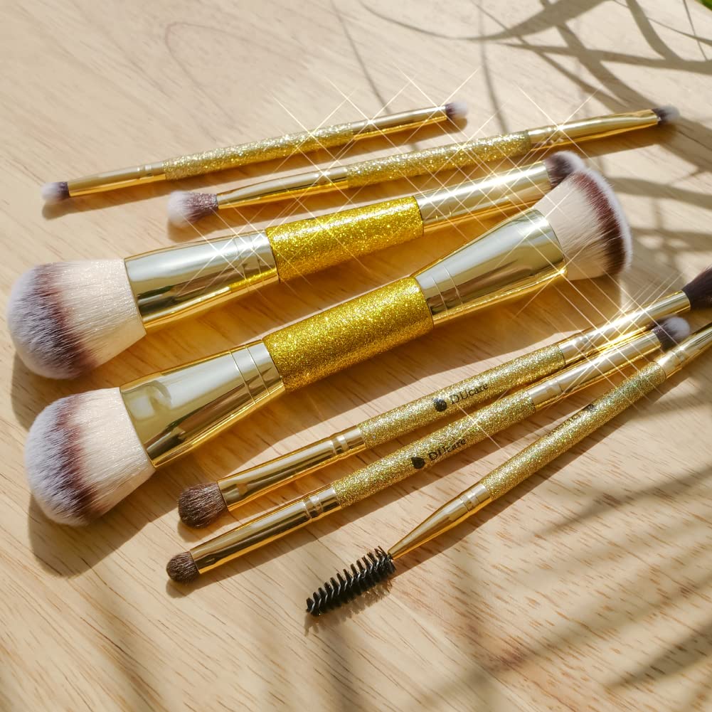 DUcare Dual End Foundation Contour Bronzer Brush, Gold Glitter Handle Double Ended Professional Face Makeup Tool for Liquid Cream Powder DUcareAu supplements