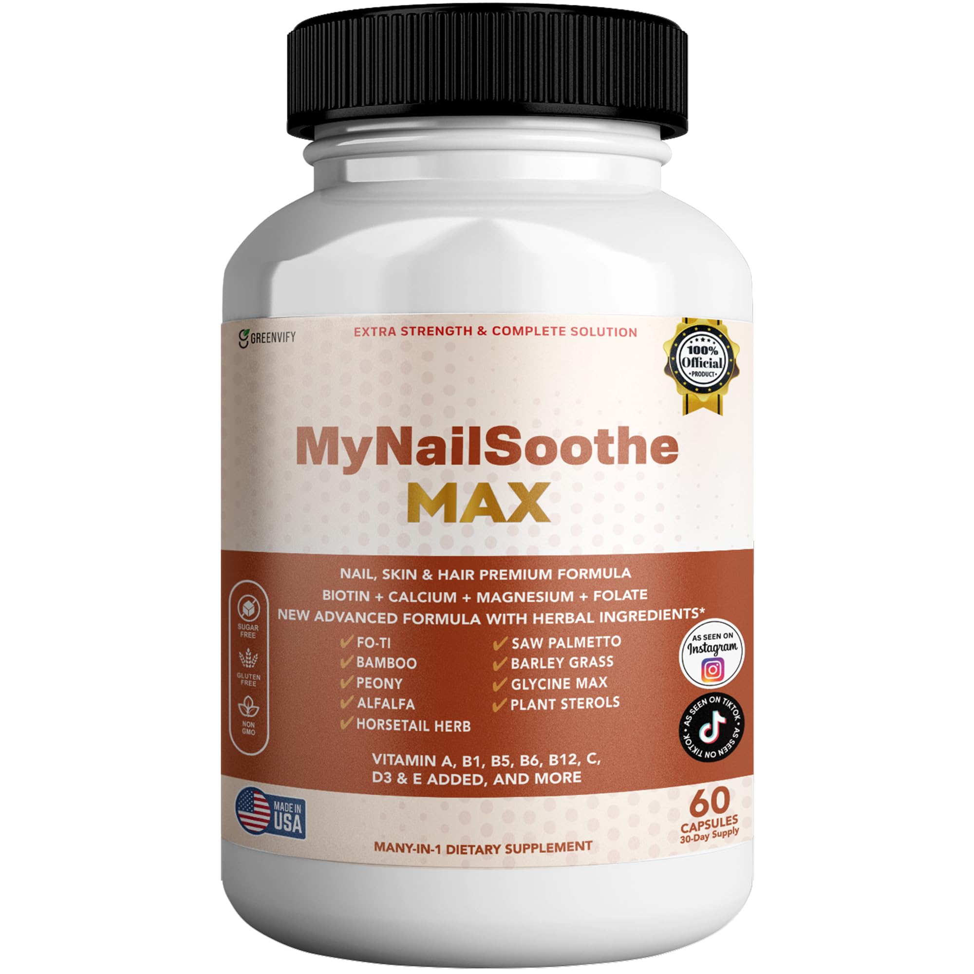 GREENVIFY MyNailSoothe MAX Hair, Skin & Nail Supplement, 60 Capsules, with Biotin 5000mcg, Vitamins, Minerals & Herbal Blend (1) GREENVIFYAu supplements