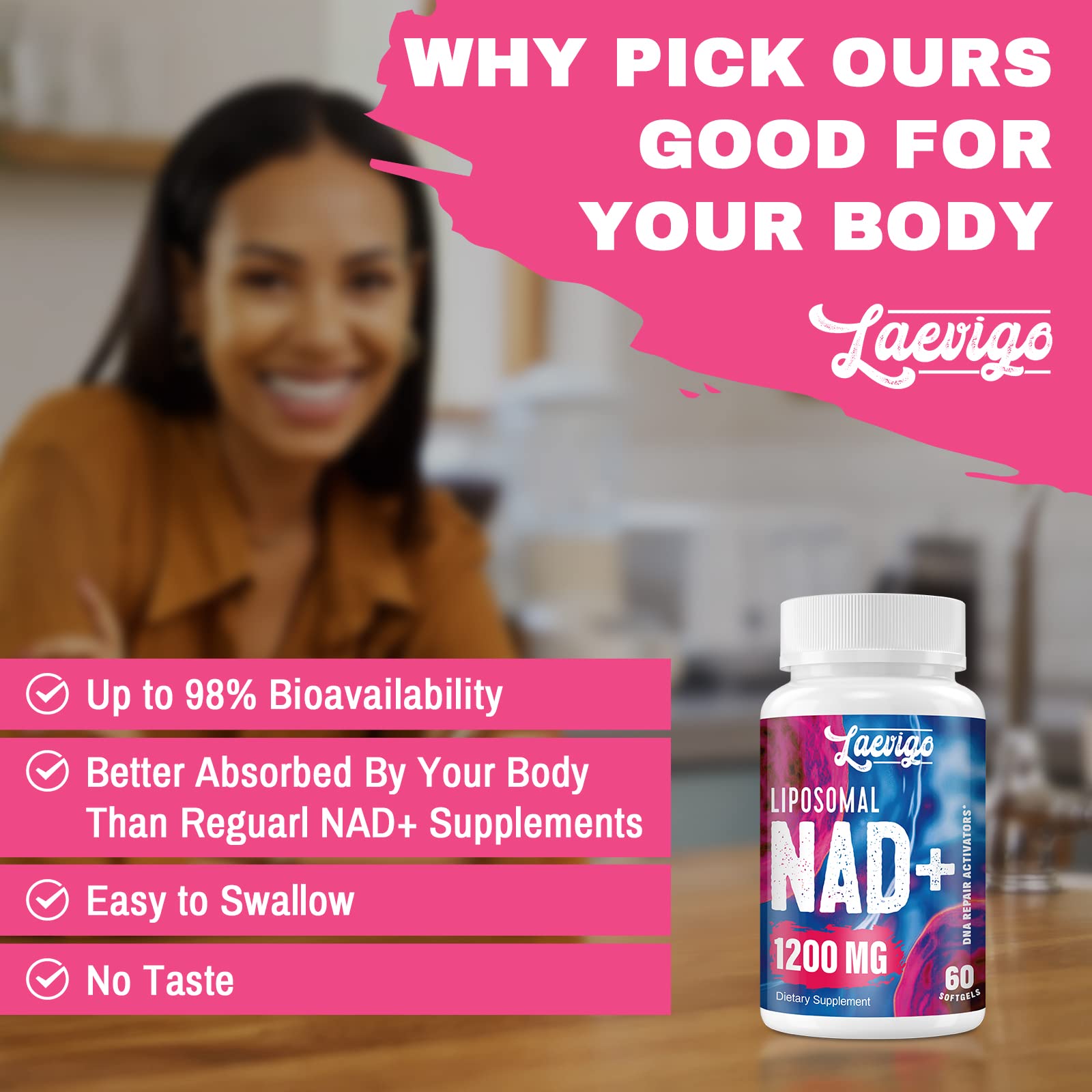 Laevigo Liposomal NAD+ Supplement 1200mg High Absorption, Cellular Energy & Mitochondrial Support, NAD Plus for Longevity & Vitality, Anti-Aging Formula, 60 Softgels LaevigoAu supplements