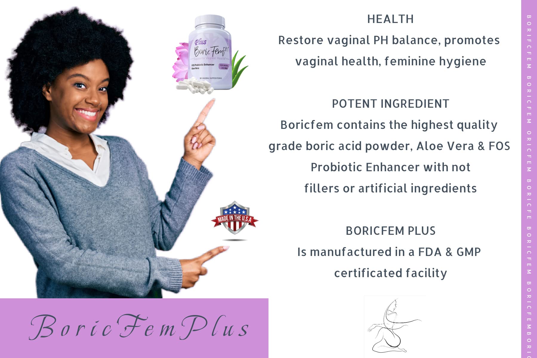 Boric Acid Vaginal Suppositories Plus Aloe Vera & FOS Probiotic Enhancer 800mg/, 30 Count All Natural N' MoreAu supplements