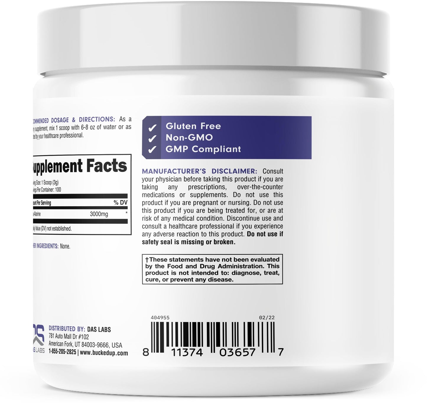 Bucked Up Beta Alanine 300mg Powder, Non-GMO, Gluten-Free, Unflavored (100 Servings) Bucked UpUS supplements