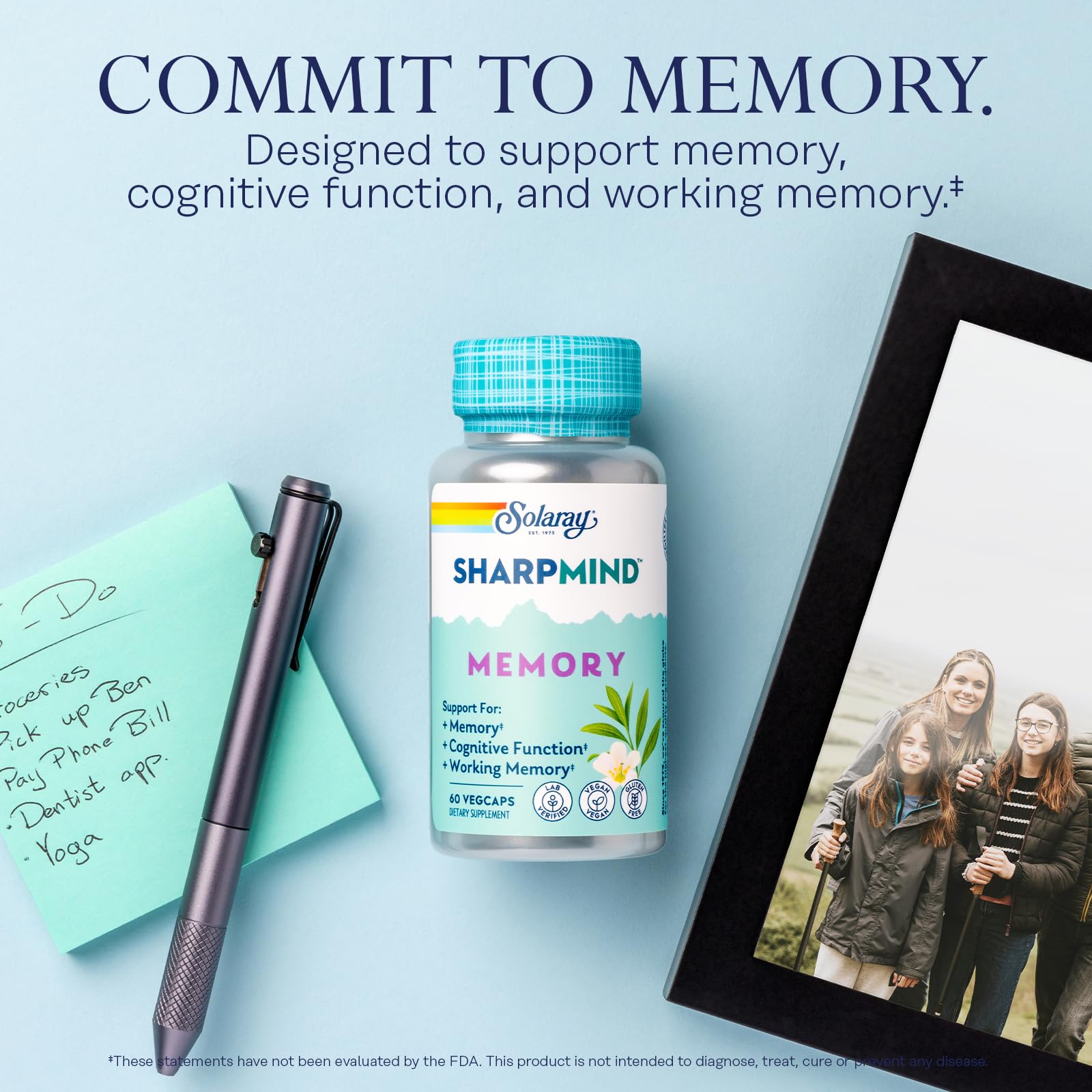 SOLARAY SharpMind Memory Formula - Brain Supplements for Memory and Focus - Cognivia, Gotu Kola & Chaga Mushroom Supplement - Ginkgo Biloba Alternative - 60-Day Guarantee - 30 Servings, 60 VegCaps SOLARAYAu supplements
