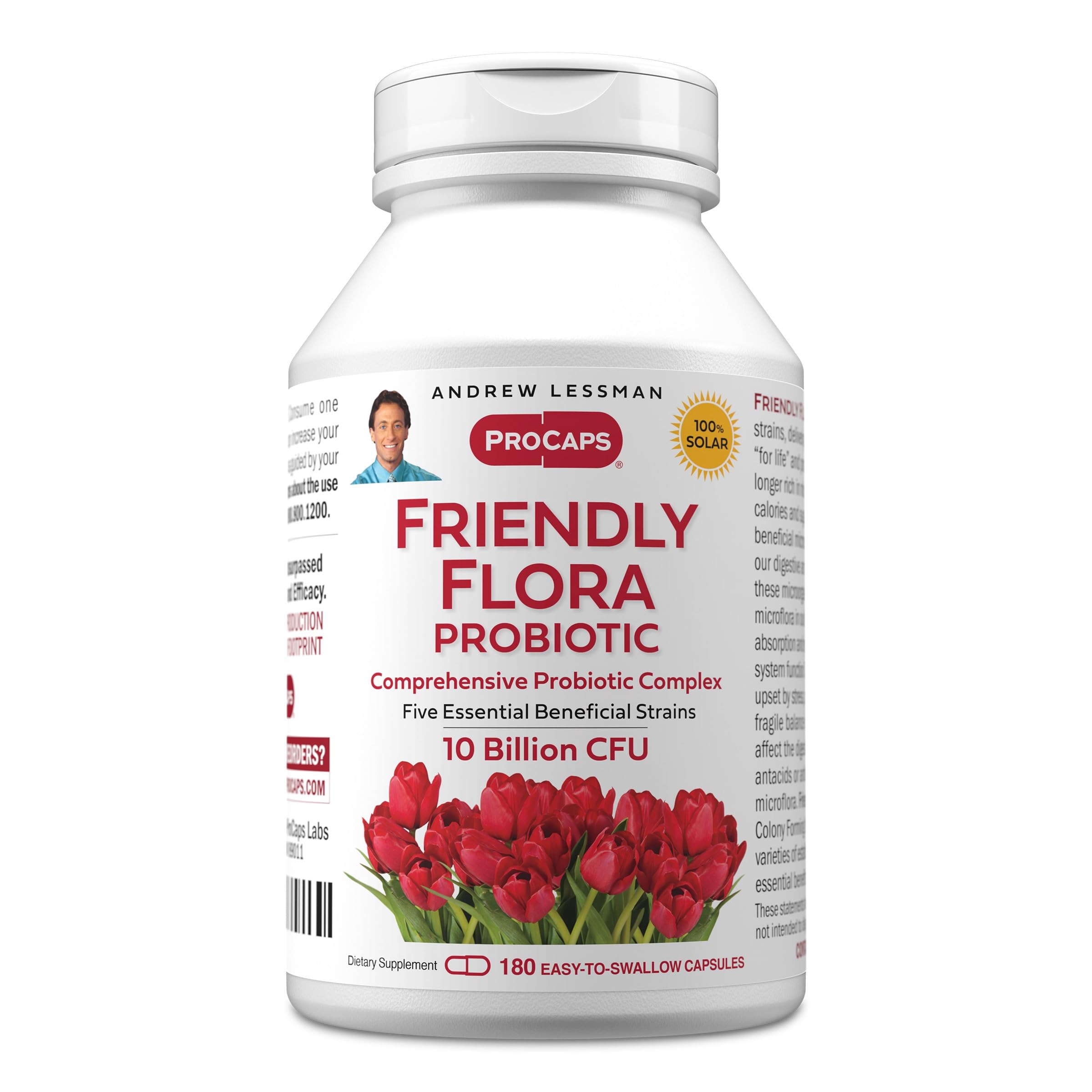 ANDREW LESSMAN Friendly Flora Probiotic 180 Capsules - 10 Billion CFU, Comprehensive Blend of Five Probiotic Strains, Powerful Immune and Digestive Support. Probiotics for Women or Men ANDREW LESSMANAu supplements