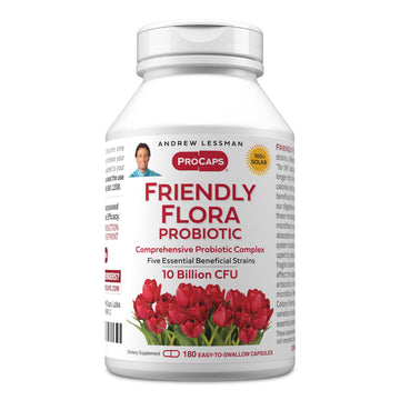ANDREW LESSMAN Friendly Flora Probiotic 180 Capsules - 10 Billion CFU, Comprehensive Blend of Five Probiotic Strains, Powerful Immune and Digestive Support. Probiotics for Women or Men ANDREW LESSMANAu supplements