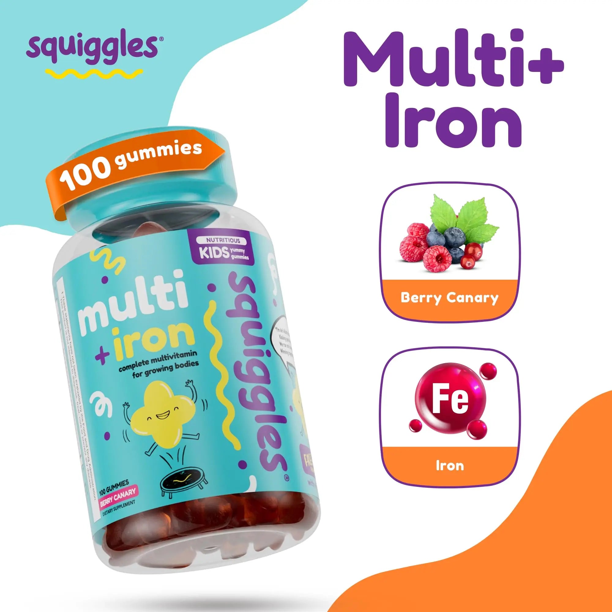 Squiggles Kids Multivitamin + Iron Gummies - Low Sugar Gummy Vitamins with Iron Supplements for Kids SquigglesAu supplements