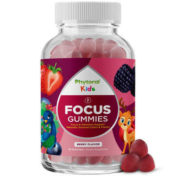 Phytoral Vegan Kids Focus Gummies - Potent Chewable Brain Support for Children - Enhances Concentration & Memory - Calming Supplements & Focus Gummies for Kids - Non-GMO & Gluten-Free - 60 Count PhytoralAu supplements