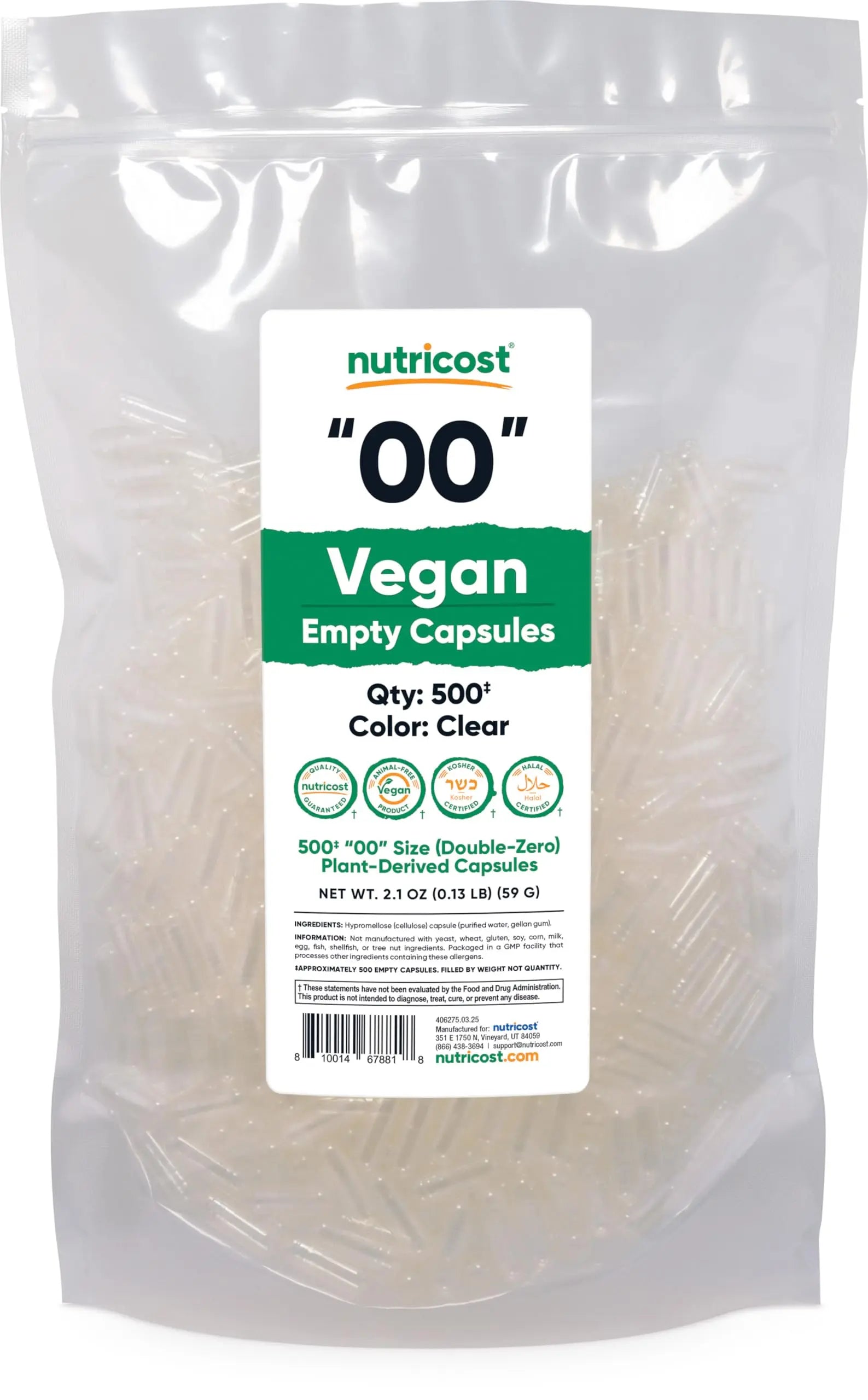 Nutricost Empty Capsules Size 00 Vegan - 500 Clear Empty Plant-Based Capsules - Kosher Certified, Halal Certified, Non-GMO, Soy Free, Gluten Free, Vegetarian NutricostAu supplements