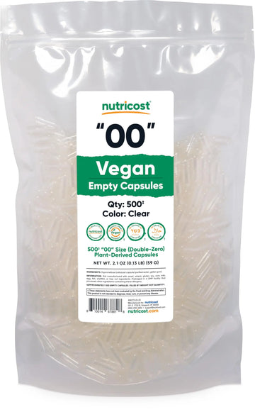 Nutricost Empty Capsules Size 00 Vegan - 500 Clear Empty Plant-Based Capsules - Kosher Certified, Halal Certified, Non-GMO, Soy Free, Gluten Free, Vegetarian NutricostAu supplements