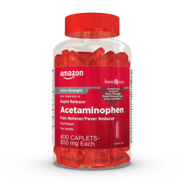 Amazon Basic Care Rapid Release Acetaminophen Caplets 500 mg, Extra Strength Pain Reliever and Fever Reducer for Headache, Backache, Menstrual Pain, Arthritis Pain, 400 Count Amazon Basic CareAu supplements