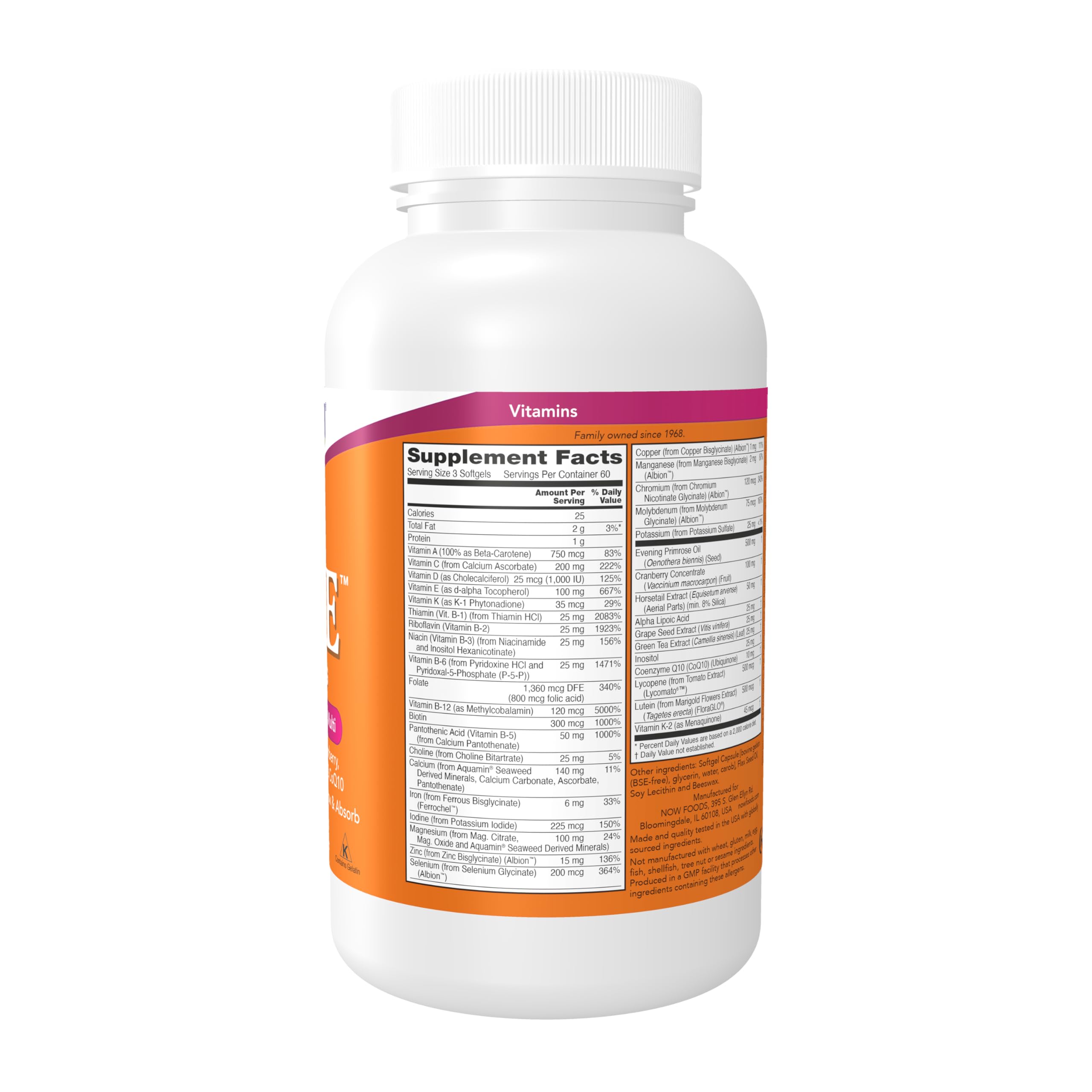 NOW Foods Supplements, Eve™ Women's Multivitamin with Evening Primrose, Cranberry, Green Tea, Horsetail Silica & CoQ10, 180 Softgels NOW FoodsAu supplements
