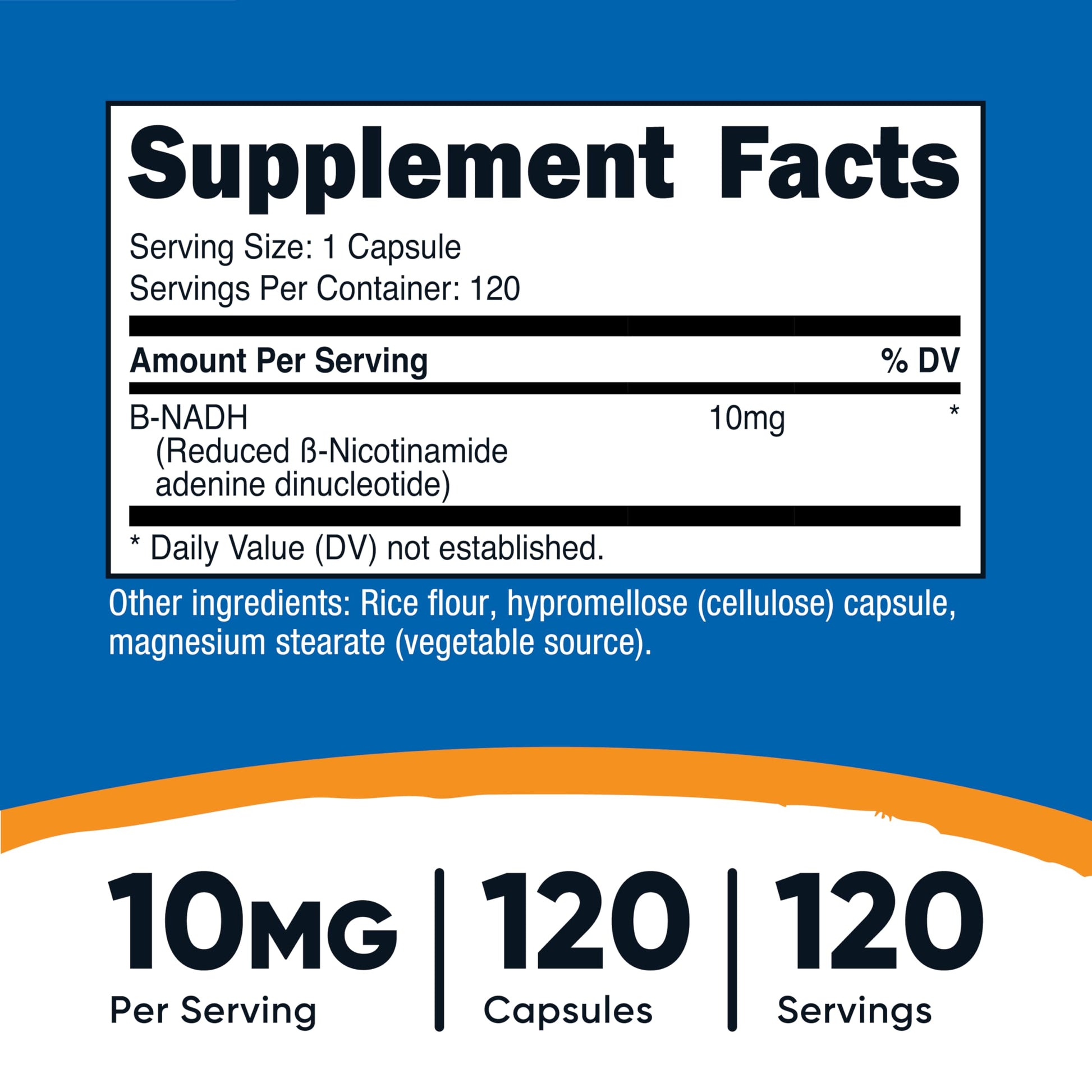 Nutricost NADH 10mg Per Serving 120 Capsules - B-Nicotinamide Adenine Dinucleotide, Vegan, Gluten-Free NutricostAu supplements