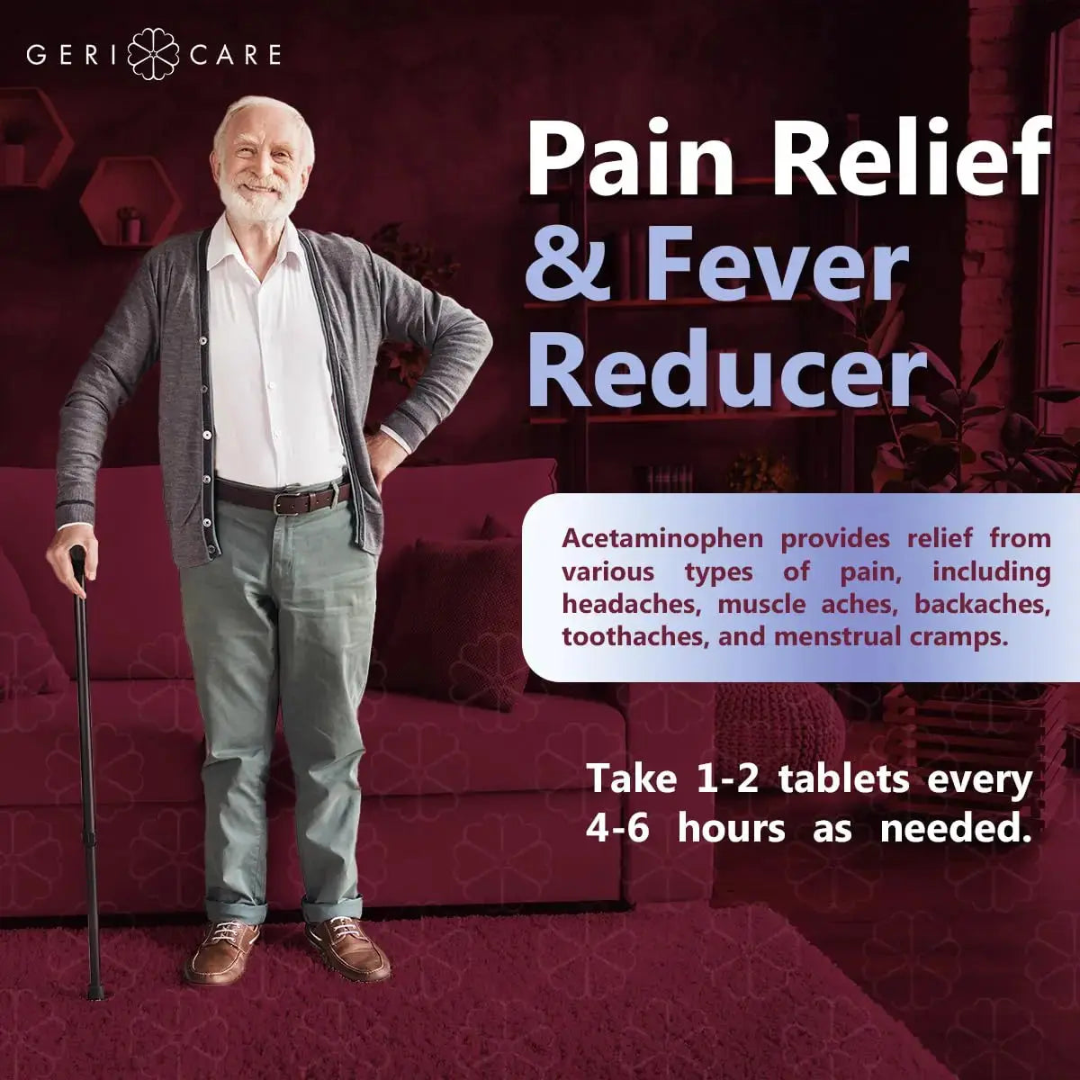 GeriCare Extra Strength Acetaminophen Pain Relief Fever Reducer Tablets, Strength 500mg Tablet | Joint, Muscle, Arthritis, Back Pain, Body Pain Relief, 100 Count (Pack of 2) GeriCareAu supplements