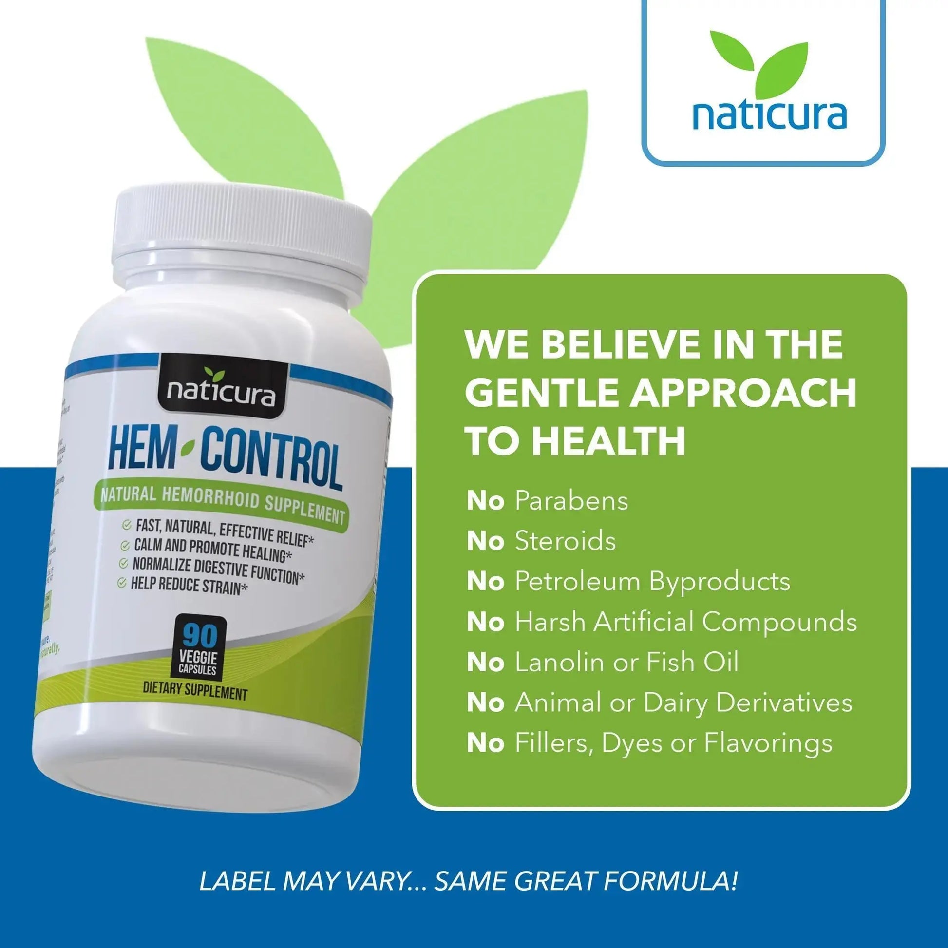 Naticura Hem-Control - Fast Effective Hemorrhoid Treatment Supplement - Powerful Formula to Promote Symptom Relief, Shrinking of Hemorrhoids, Ease Discomfort - 90 Vegan Capsules - Made in USA NaticuraAu supplements