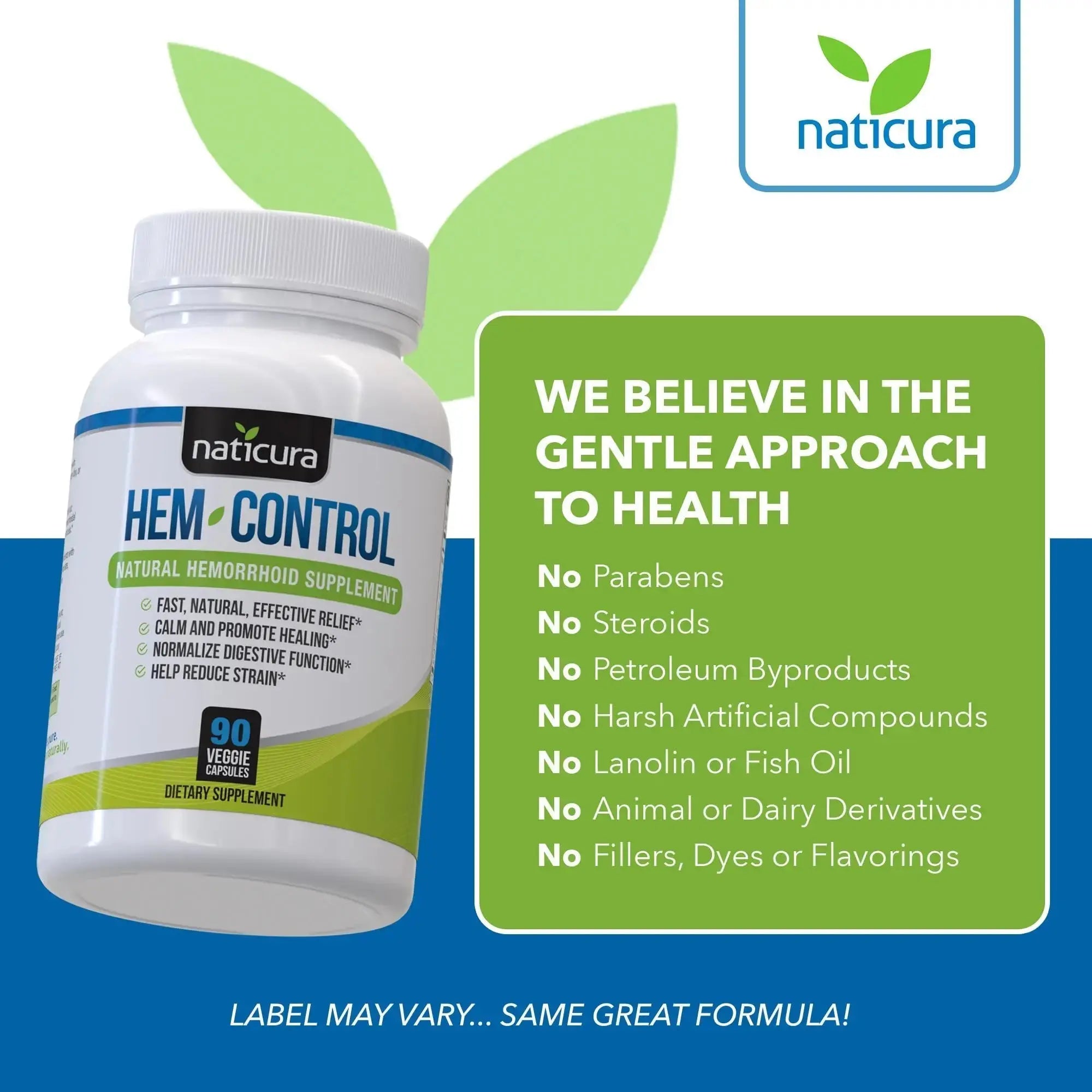 Naticura Hem-Control - Fast Effective Hemorrhoid Treatment Supplement - Powerful Formula to Promote Symptom Relief, Shrinking of Hemorrhoids, Ease Discomfort - 90 Vegan Capsules - Made in USA NaticuraAu supplements