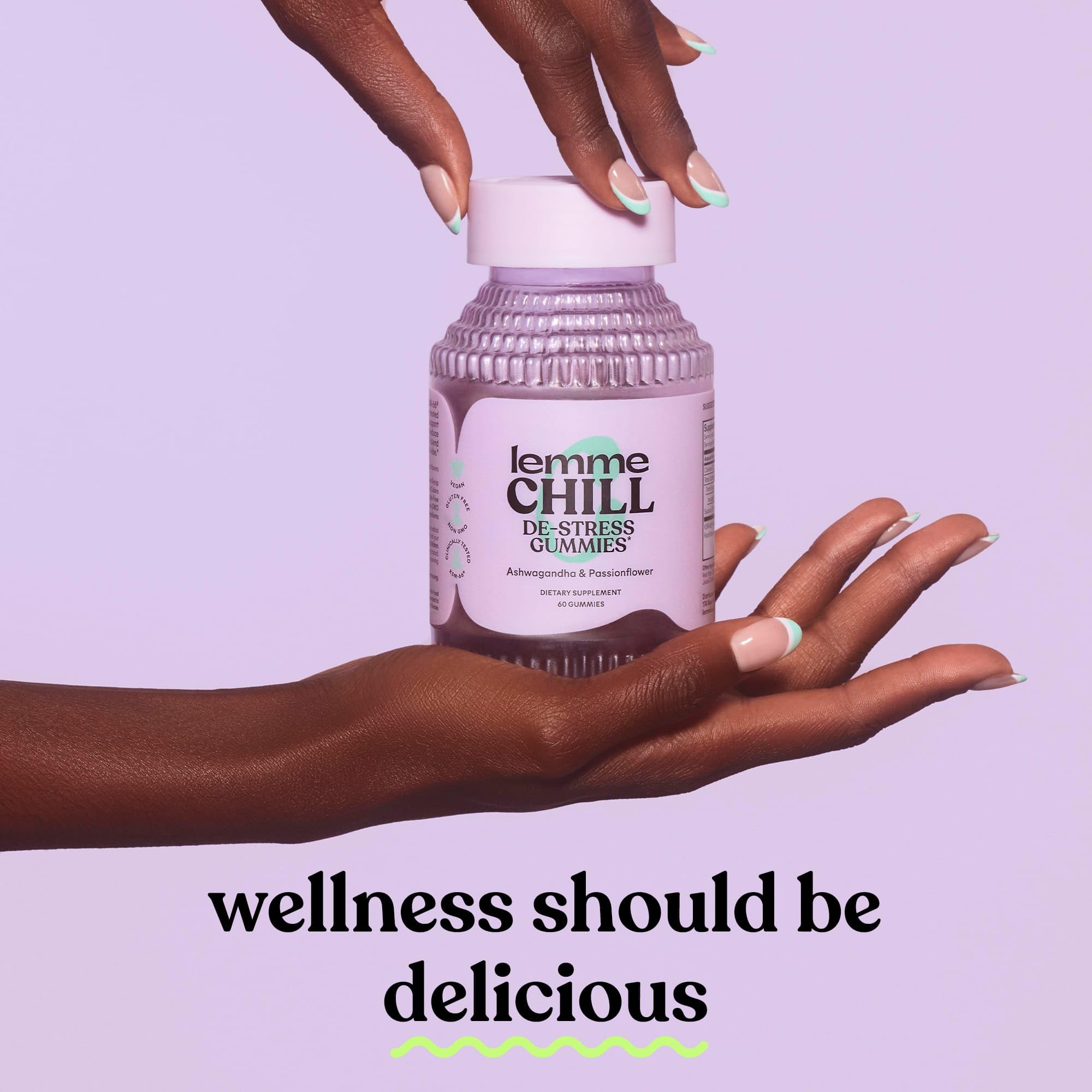 Lemme Chill Stress Relief Gummies with 300mg KSM-66 Ashwagandha, Lemon Balm, Passionflower & Goji to Support Relaxation, Healthy Cortisol & Sleep - Gluten-Free, Non-GMO, Mixed Berry (60 Count) LemmeAu supplements