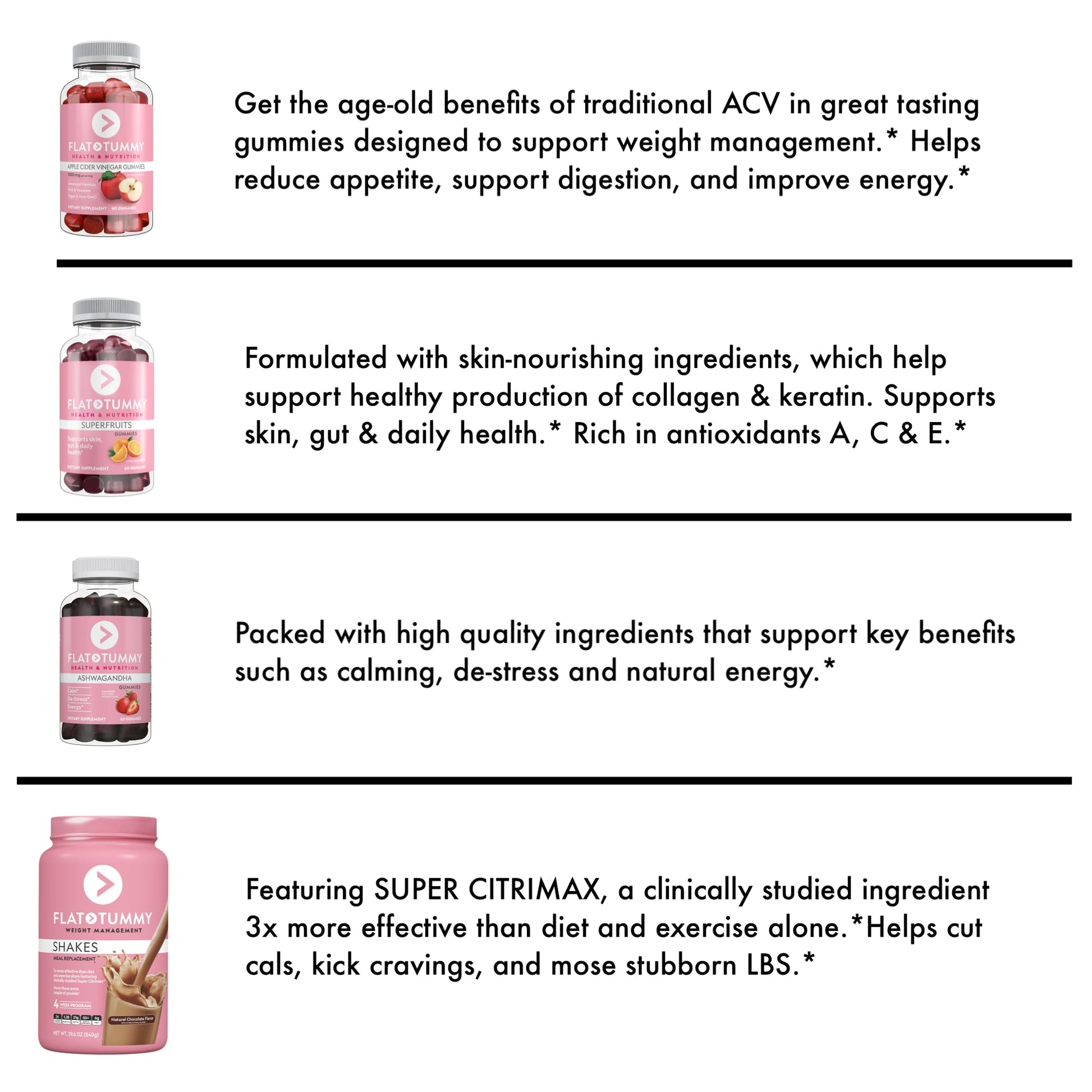 Flat Tummy Gummies Bundle with Apple Cider Vinegar Gummies, Superfruits Gummies Flat Tummy TeaUS supplements