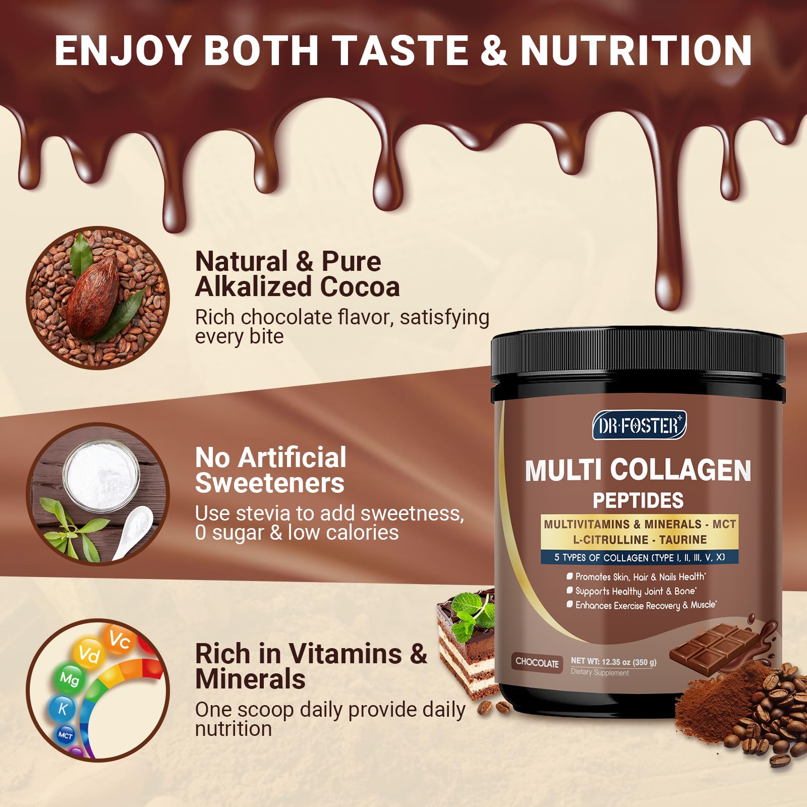 DRFOSTER Chocolate Collagen Peptides Powder for Women & Men, Multi Type I II III V X Collagen with multivitamins & Minerals for Skin, Hair & Nails & Joints, Non-GMO, 35 Servings DRFOSTERAu supplements
