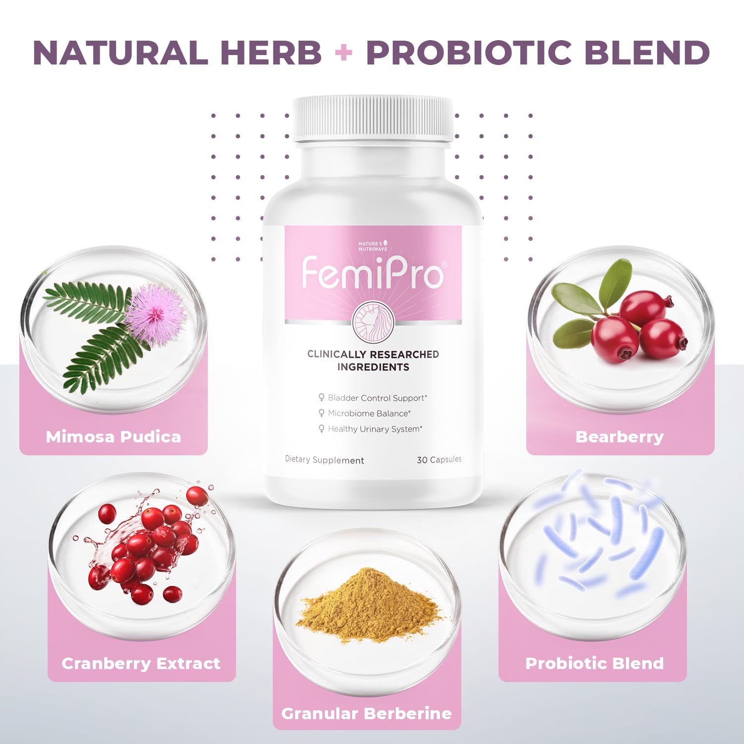 Femipro Bladder Control Supplements for Women & Men, Natural Herb & Probiotic Blend, Supports Urinary Tract Health & Microbiome Balance | Made in USA Non-GMO, 30 Capsules, 1 Month Supply Nature’s NutriWaveAu supplements