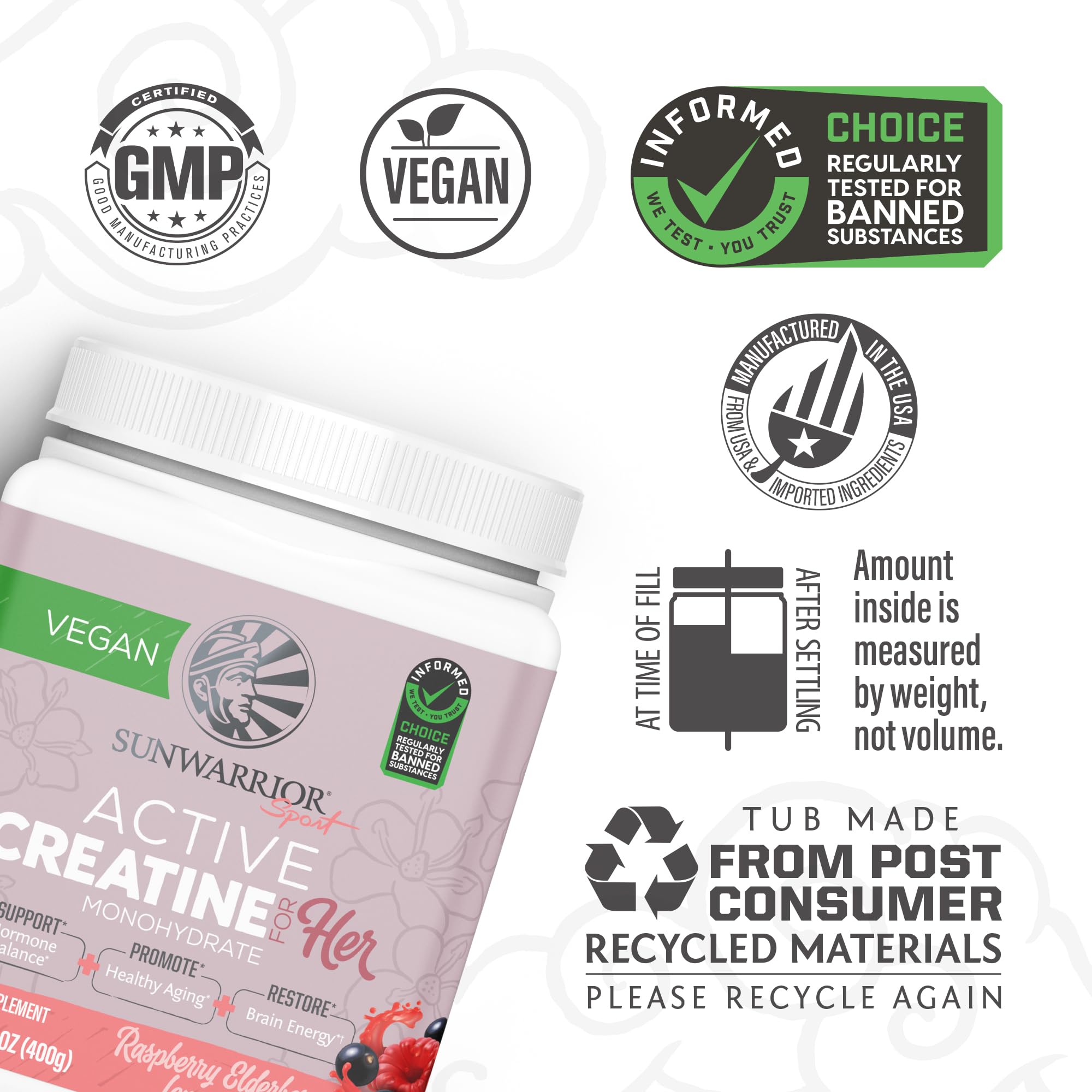 Sunwarrior Creatine for Women Monohydrate Powder Micronized Pre Workout Recovery Supplement Support Muscle Building Strength Training Cognition | Vegan and Easily Mixes 50 Servings, Raspberry Lemonade SunwarriorAu supplements