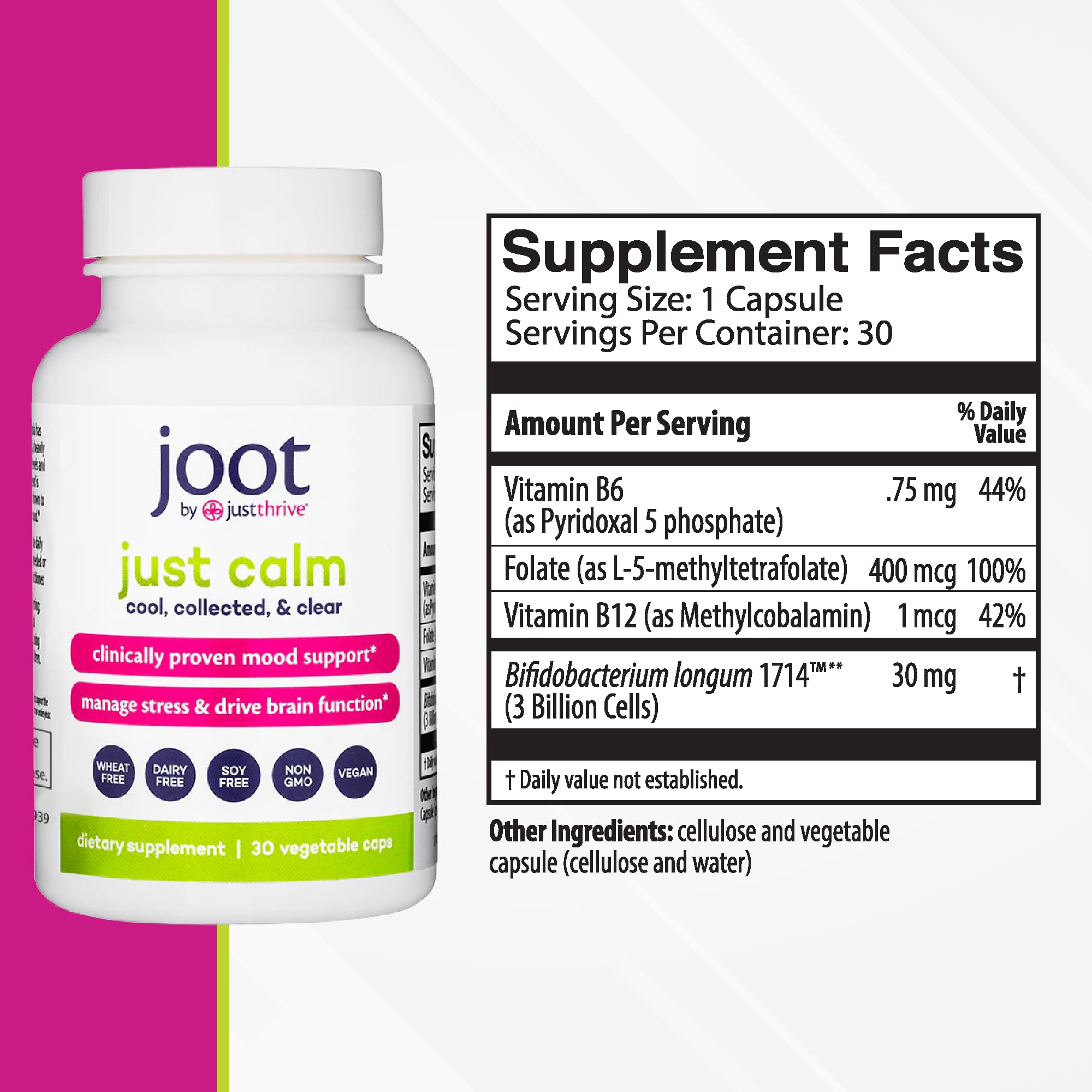 Just Thrive - Just Calm - Cortisol Manager - Calming, Memory, and Mood Support Supplement - Vegan, 30 Calm Capsules Just ThriveUS supplements