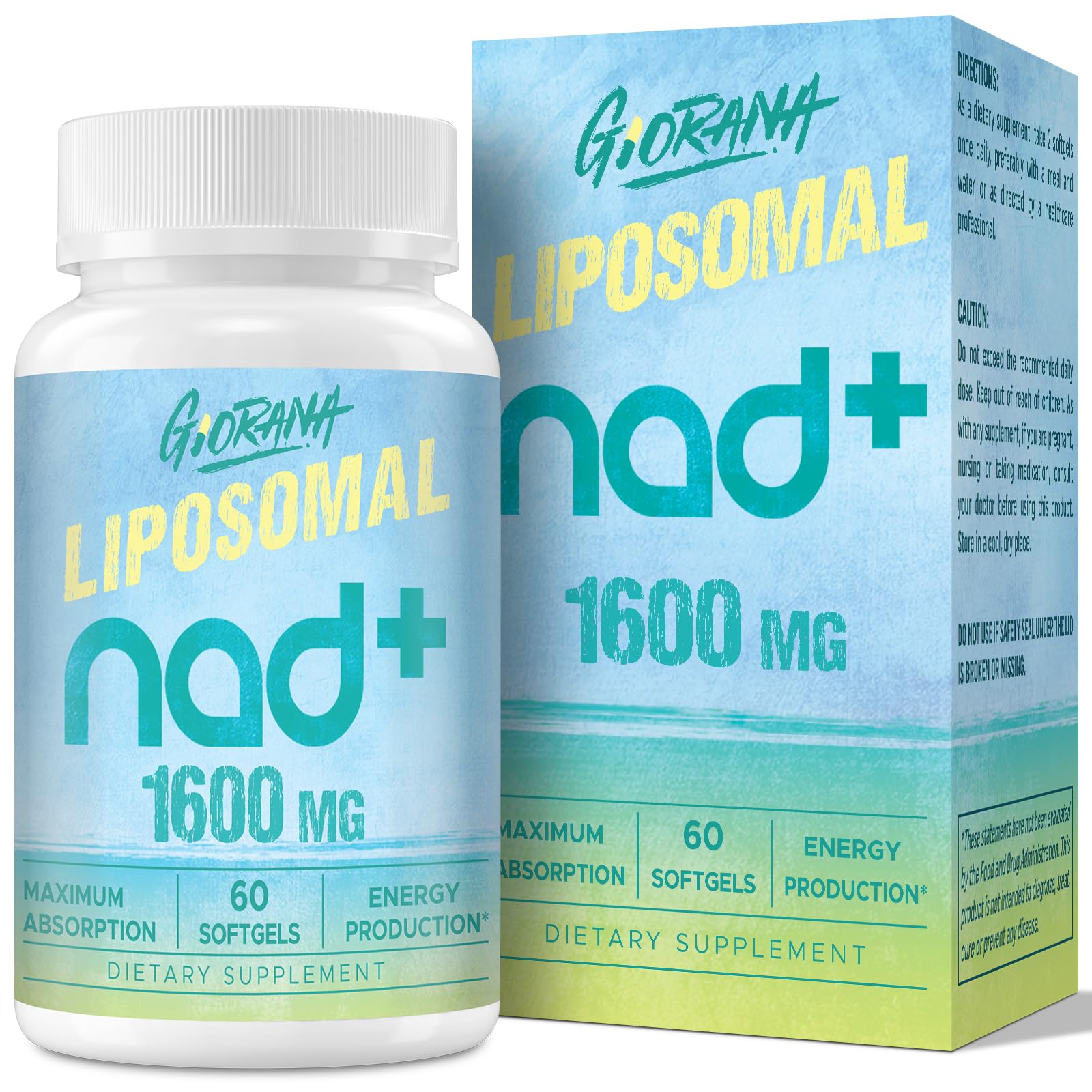 GIORANA 1600 MG Liposomal NAD+ Supplement, NAD+ Boosting Supplement, Superior Absorption, Vitamin B3 for Aging Defense, Longevity, Energy, Repair, Non-GMO, 60 Softgels GIORANAAu supplements