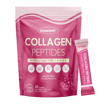 ZEBORA Multi Collagen Peptides Powder Packets with Hyaluronic Acid, Biotin, MCT - Hydrolyzed Collagen with 5 Billion Probiotics