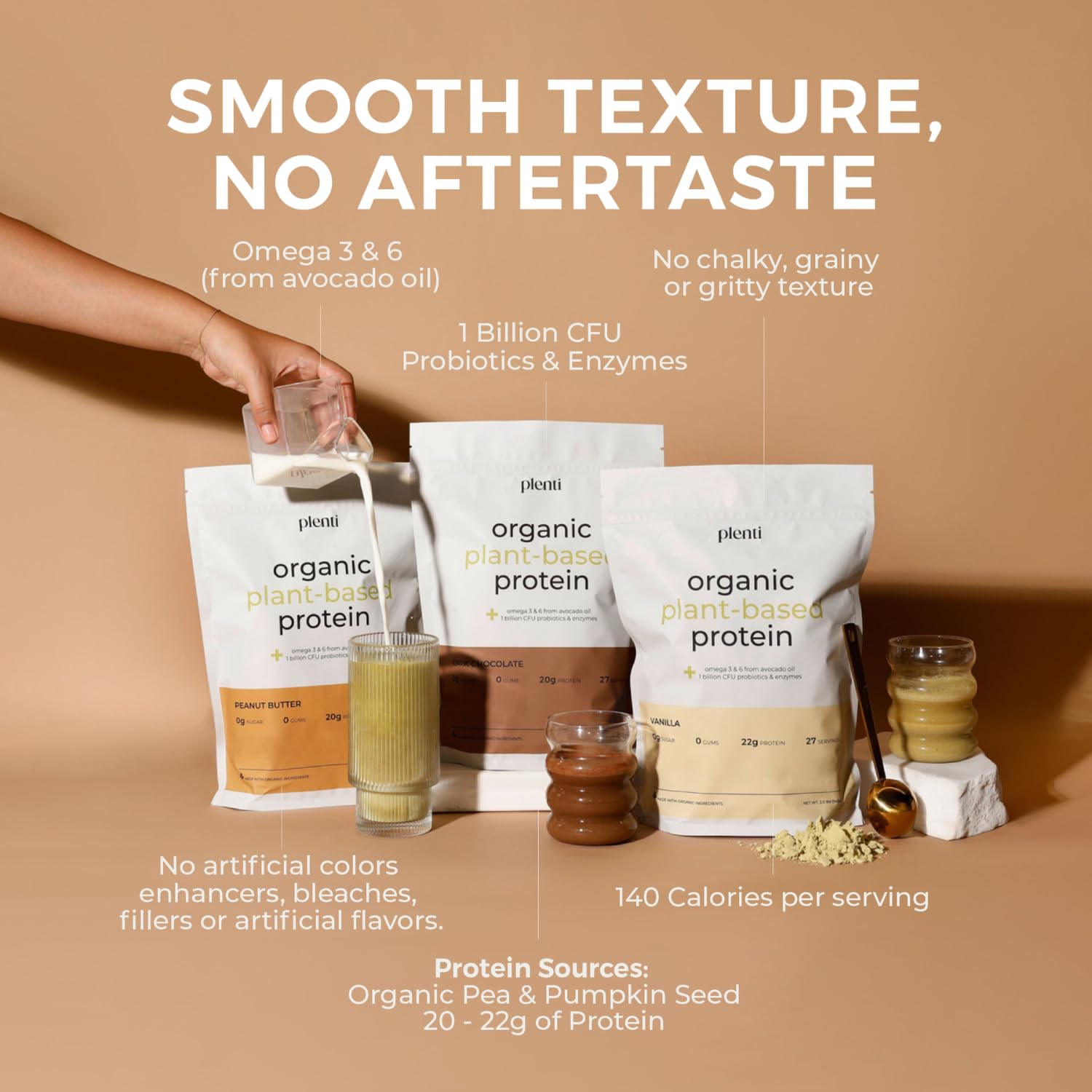 plenti Organic Plant-Based Protein Powder: Vanilla - 20g Pea Protein + Probiotics, Digestive Enzymes & Omega 3-6, Gut Friendly, Sugar Free, 27 Servings (2 lbs) plentiAu supplements