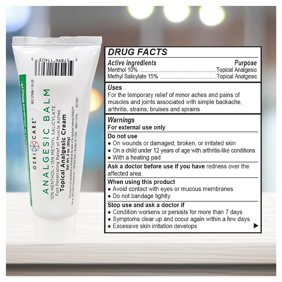 GeriCare Topical Analgesic Cream, Menthol 10%, Methyl Salicylate 15%, Fast Absorption, Pain Relief of Minor Muscle Aches, Body Stiffness, Joint Pain & Soreness, 3 Ounce (Pack of 1) GeriCareAu supplements